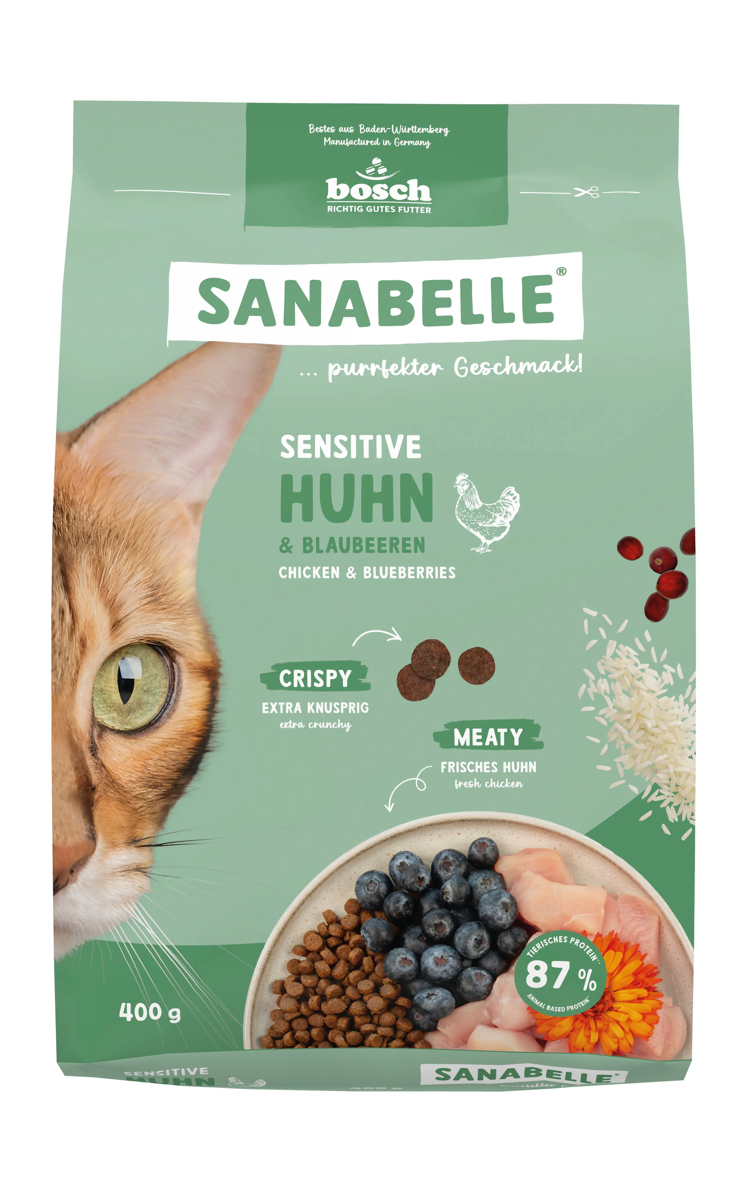 Sanabelle Katzentrockenfutter Adult Sensitive mit Huhn für ernährungssensible Katzen 400 g