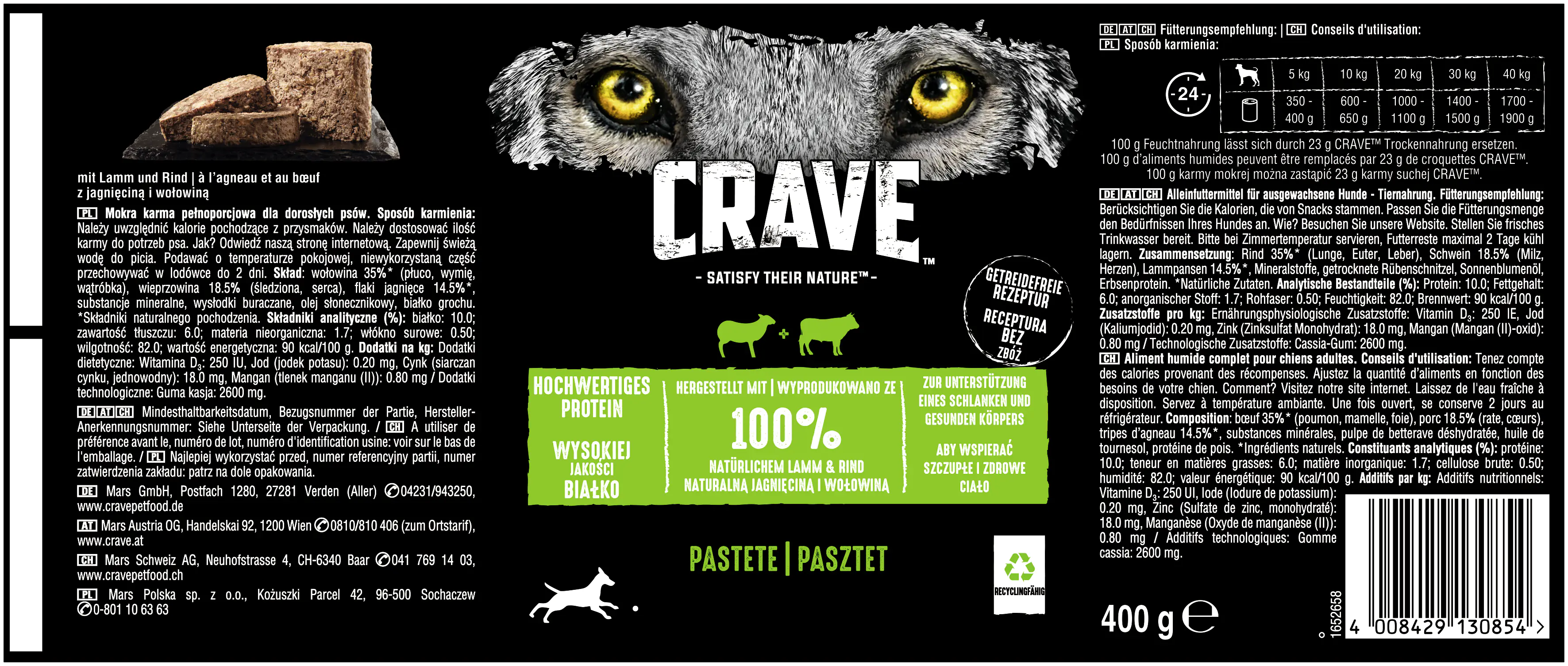 Crave Adult mit Lamm und Rind Hundefutter 400 g