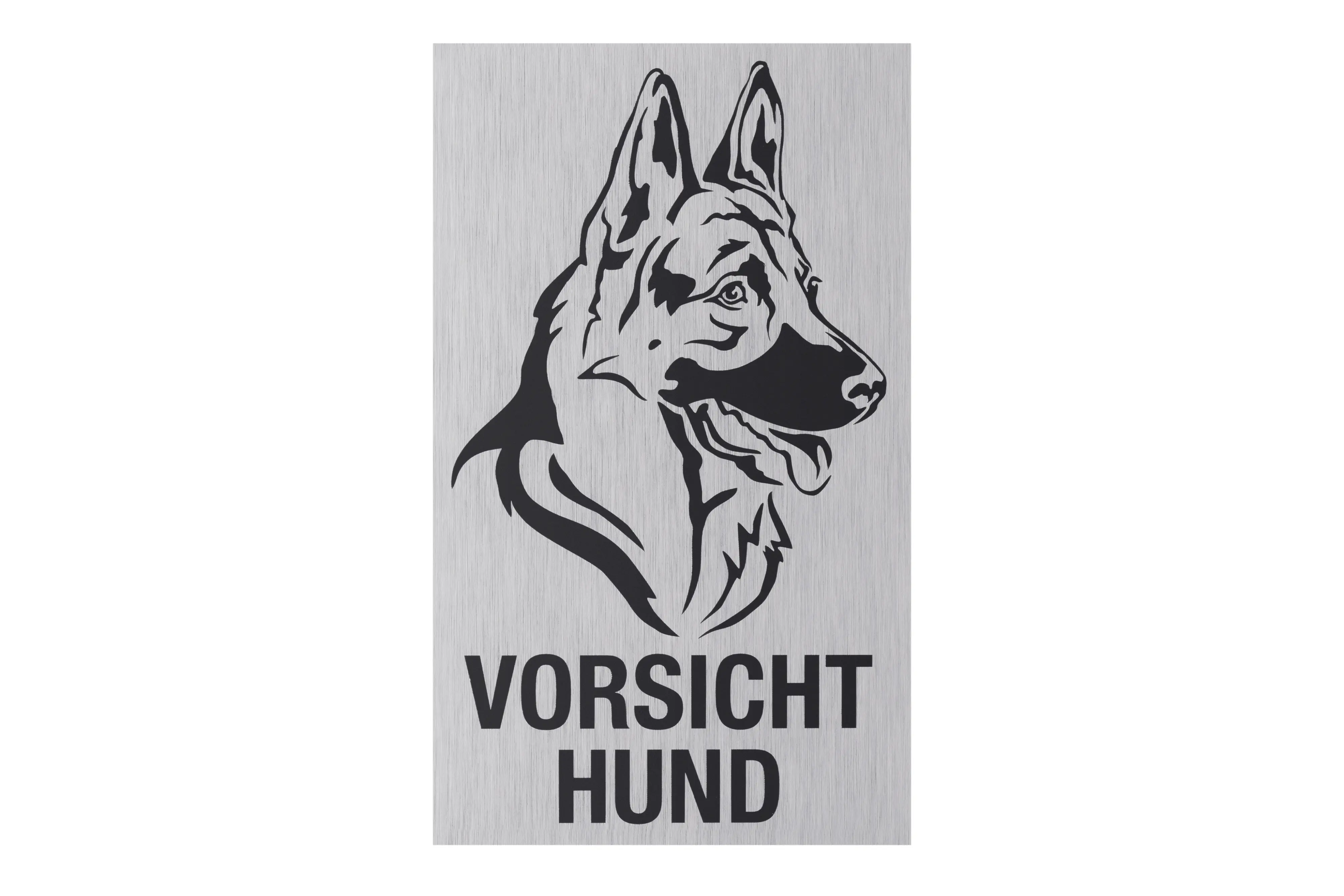 Conmetall Aufkleber Vorsicht Hund Aluminium 10 x 6 cm edelstahl-optik