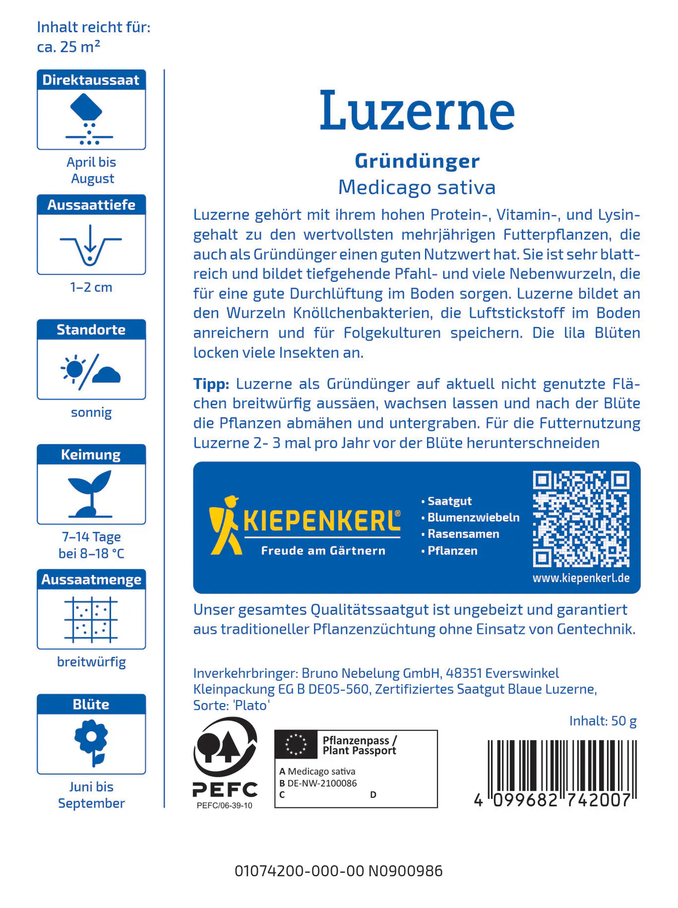 Kiepenkerl Saatgut Luzerne Saat-Alfalfa für ca. 25 m²