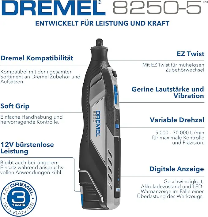 Dremel Akku-Multitool 8250-5 12V 2 Ah mit 5-teiligem Zubehör Dremel Akku-Multitool 8250-5 12V 2 Ah mit 5-teiligem Zubehör