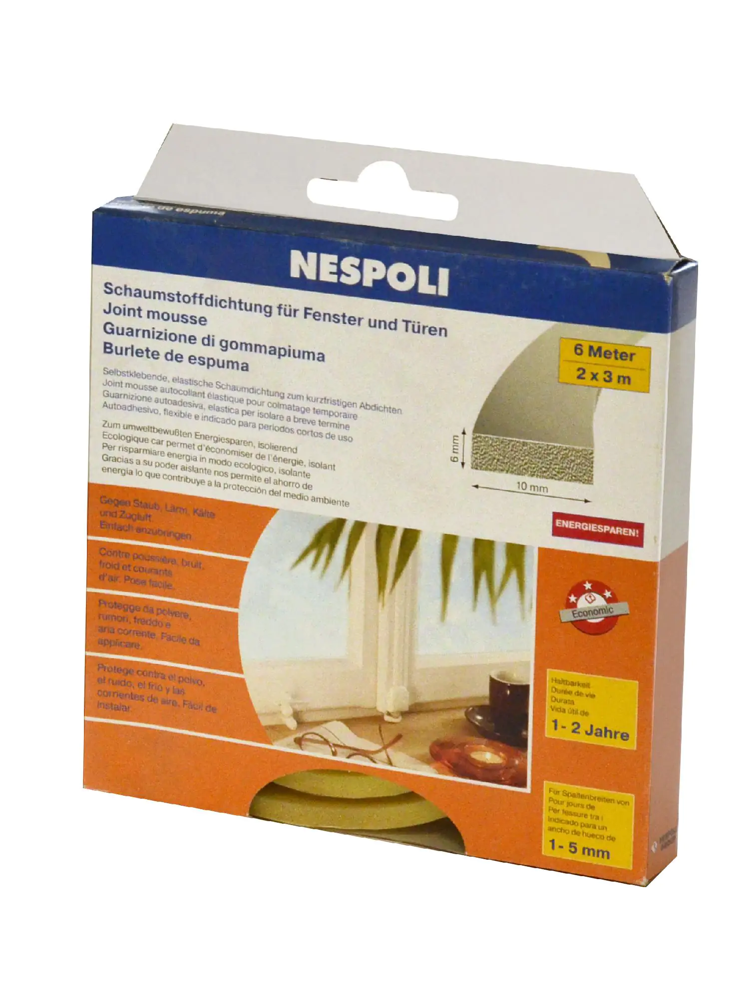 Nespoli Fenster- und Türdichtung je 3 m, 10 x 4 mm, weiß, 2 Stück