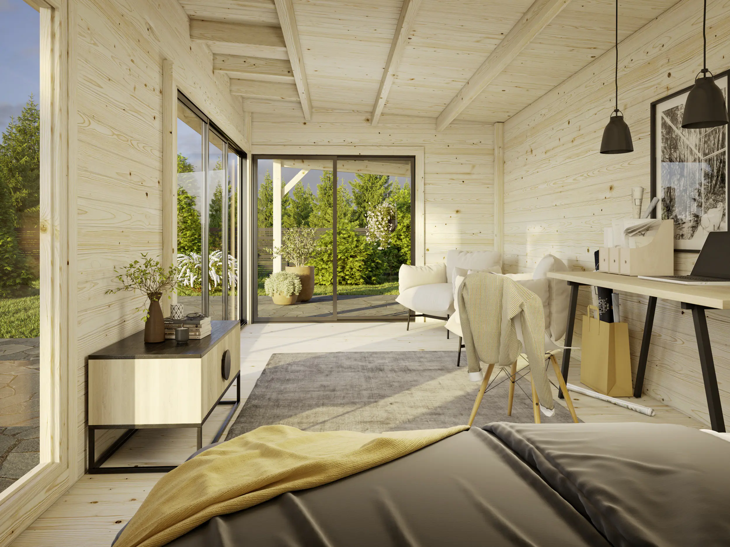 Palmako Gartenhaus Andrea 898 x 300 cm Slide mit Schiebetüren naturbelassen