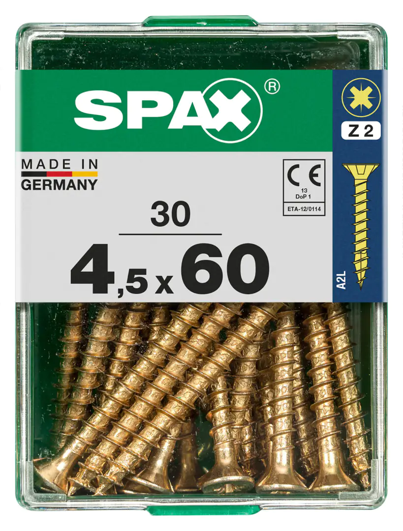 Spax Universalschrauben 4.5 x 60 mm PZ 2 - 30 Stk. Spax Universalschrauben 4.5 x 60 mm PZ 2 - 30 Stk.