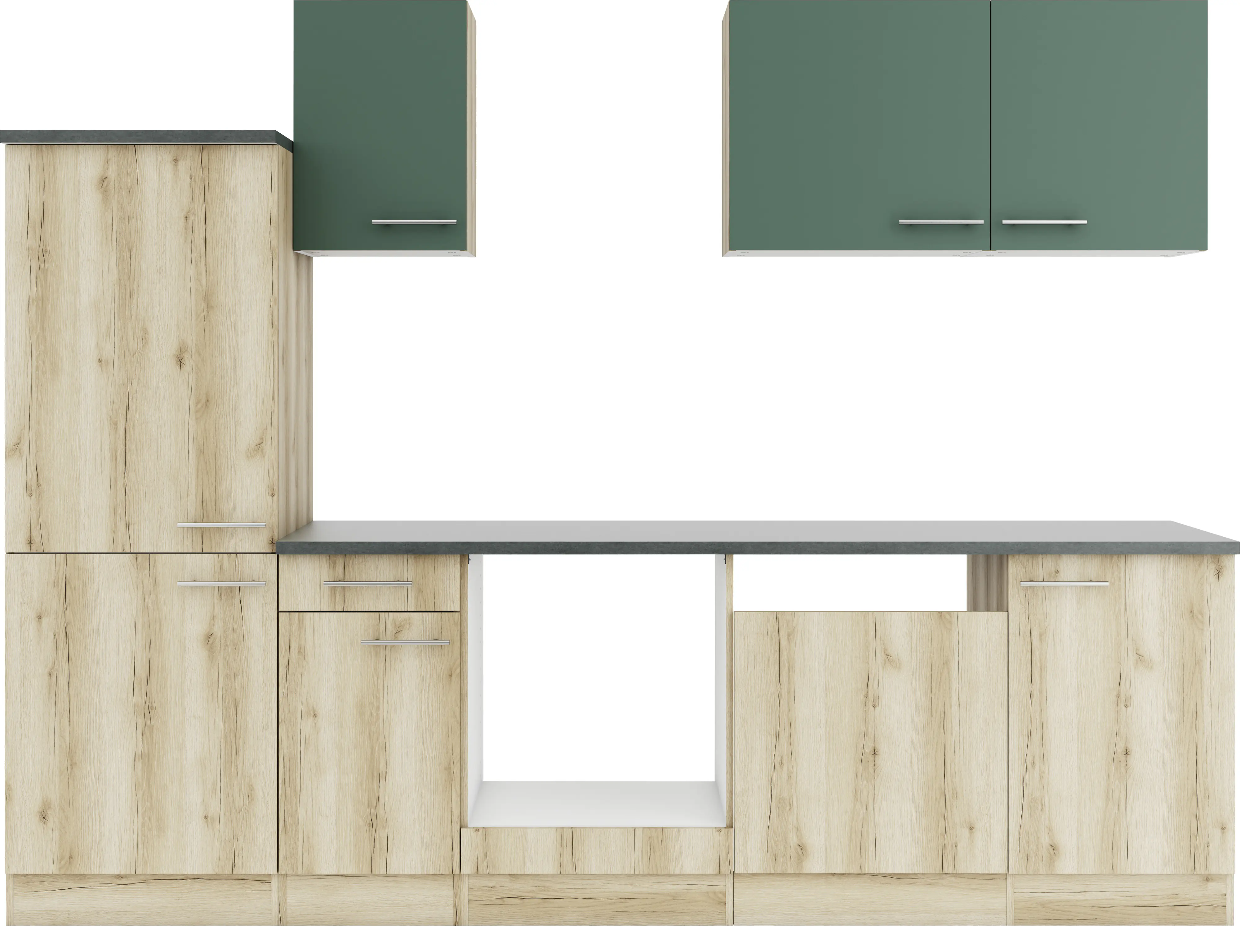 Optifit Küchenzeile Savona 405/Livorno 290 ohne Geräte steingrün/wildeiche 270 cm