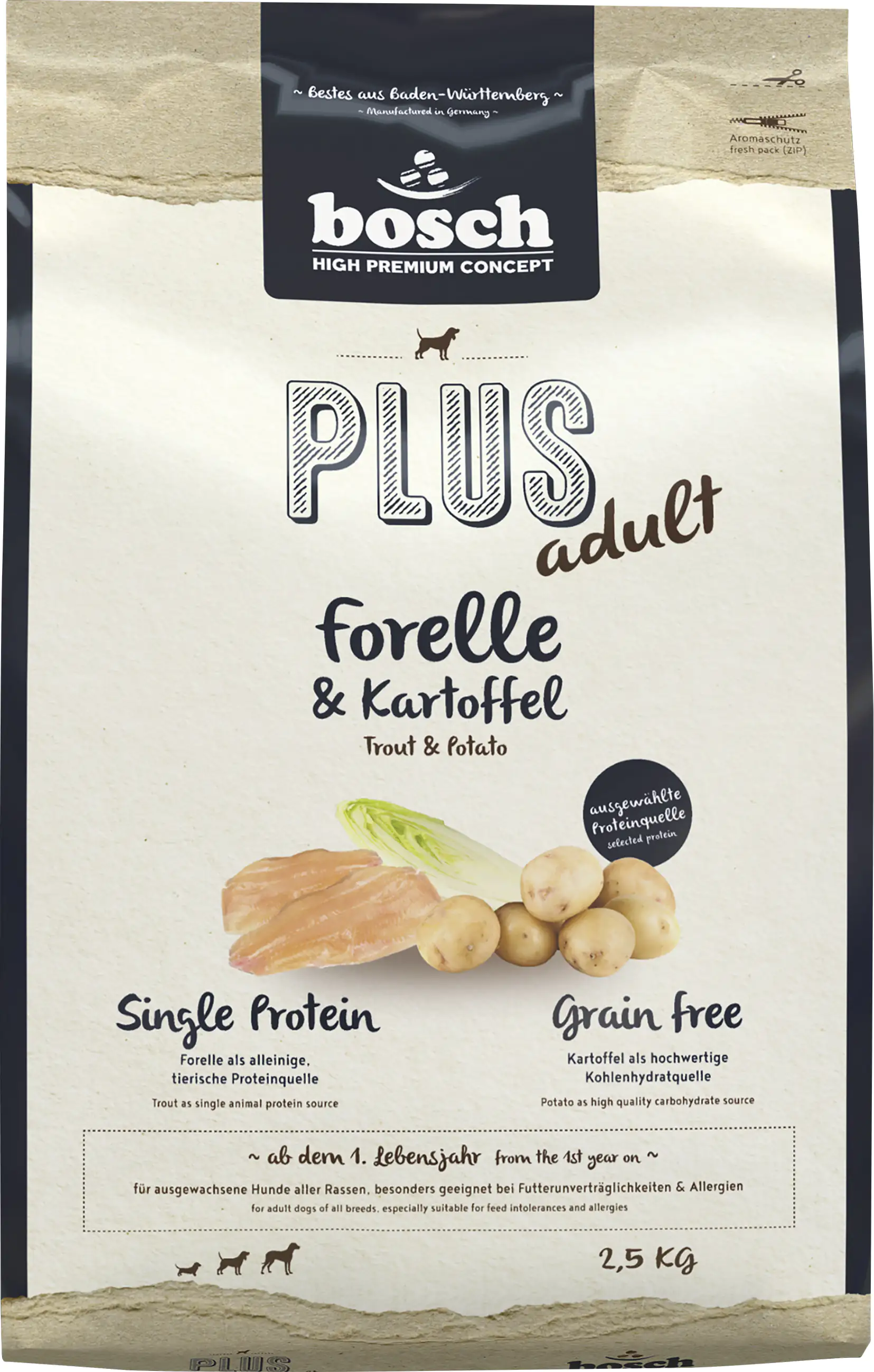 Bosch Plus Hundetrockenfutter Adult 2,5 kg Forelle & Kartoffel 