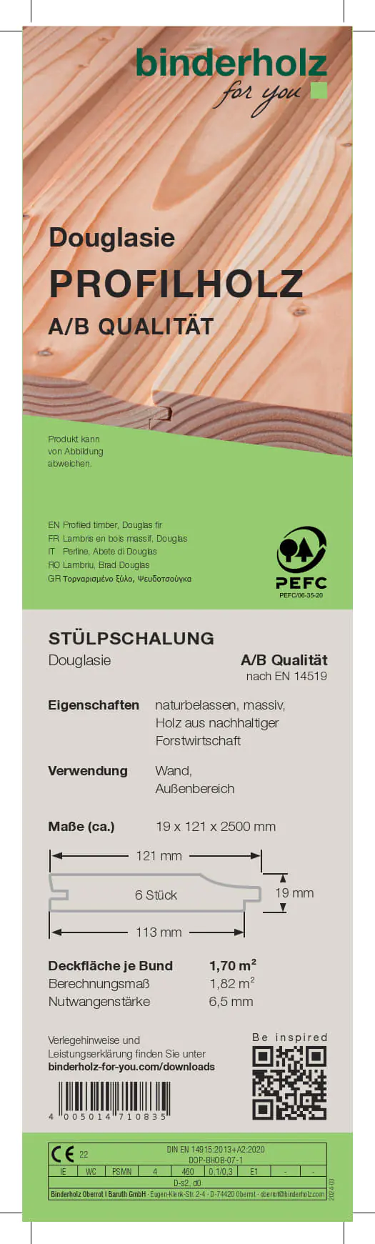 Stülpschalung Douglasie 250 x 12,1 cm 19 mm A B-Sortierung gehobelt