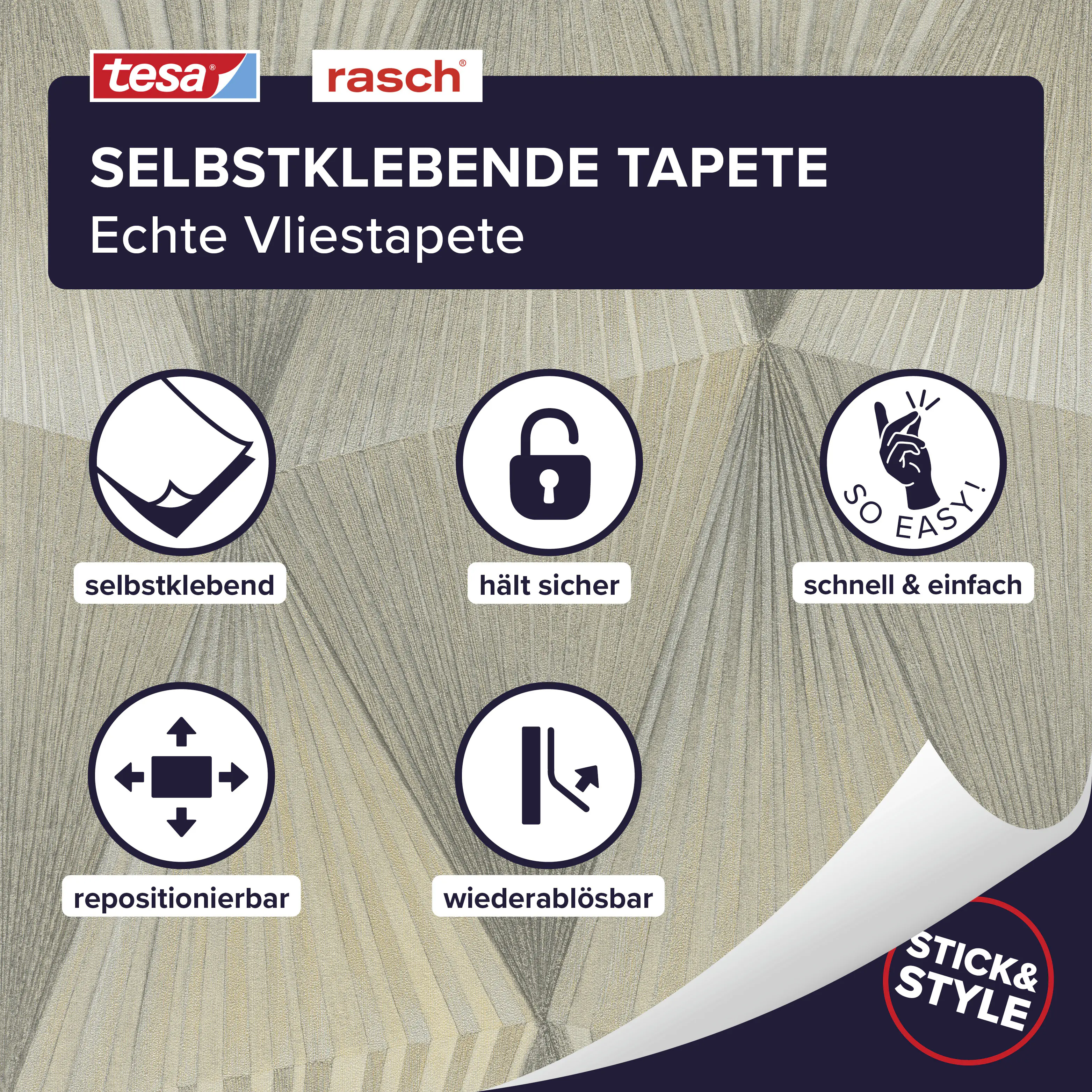 Tesa x Rasch selbstklebende Tapete Cairo Geometrie silber grau 6 x 0,53 m