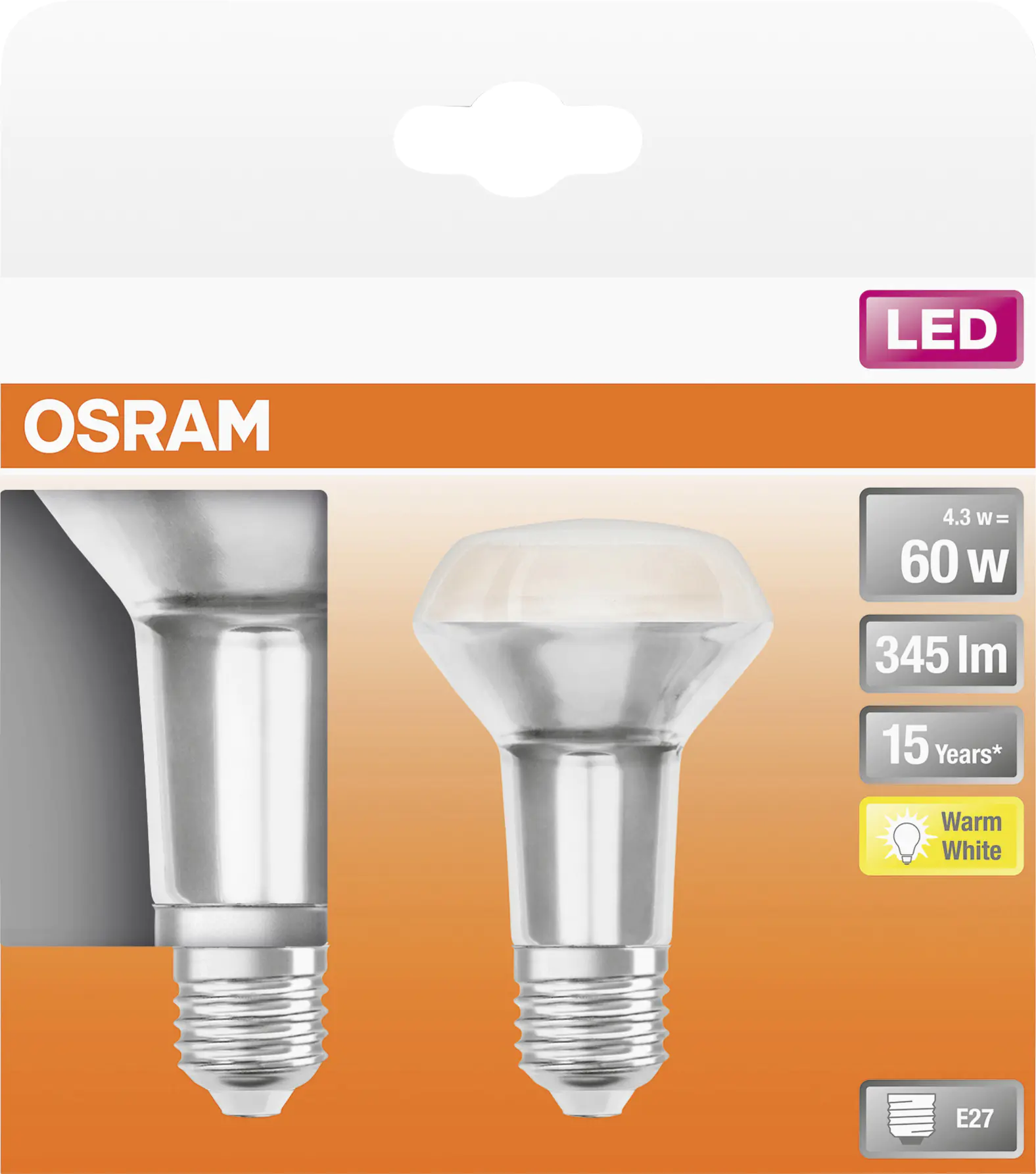 Osram LED Reflektor Star R63 60 E27 4,3W warmweiß, klar
