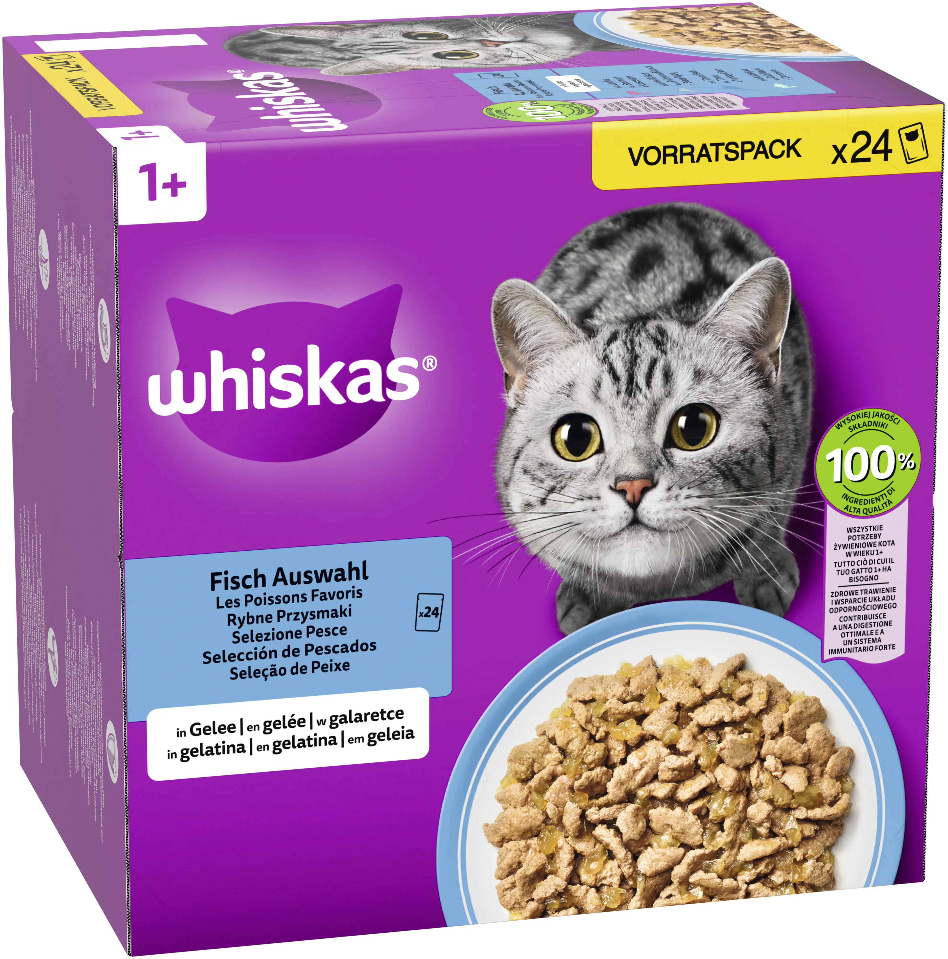 Whiskas Katzennassfutter Adult 24 x 85 g Fischauswahl in Gelee