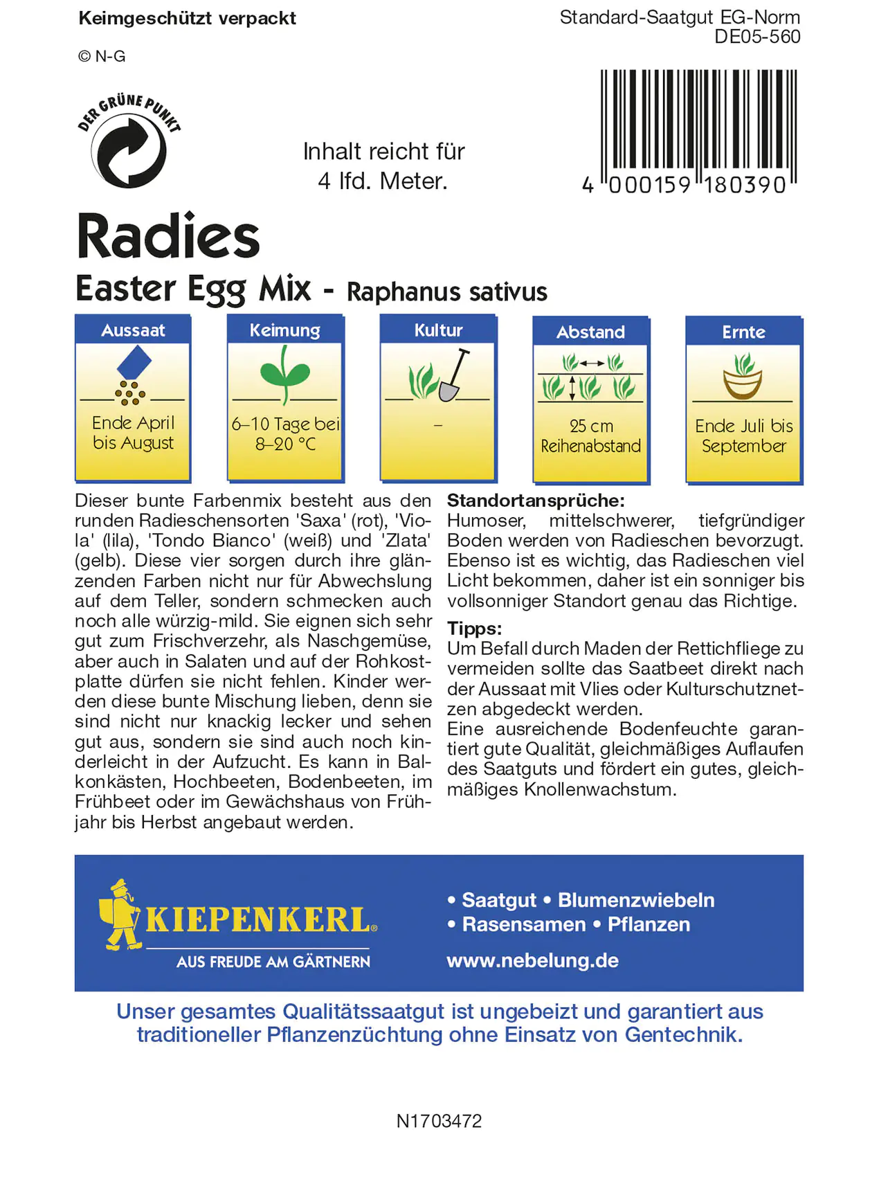 Kiepenkerl Radieschen Easter Egg Mix Valerianella locusta, Inhalt: ca. 4 lfd. Meter Kiepenkerl Radieschen Easter Egg Mix Valerianella locusta, Inhalt: ca. 4 lfd. Meter