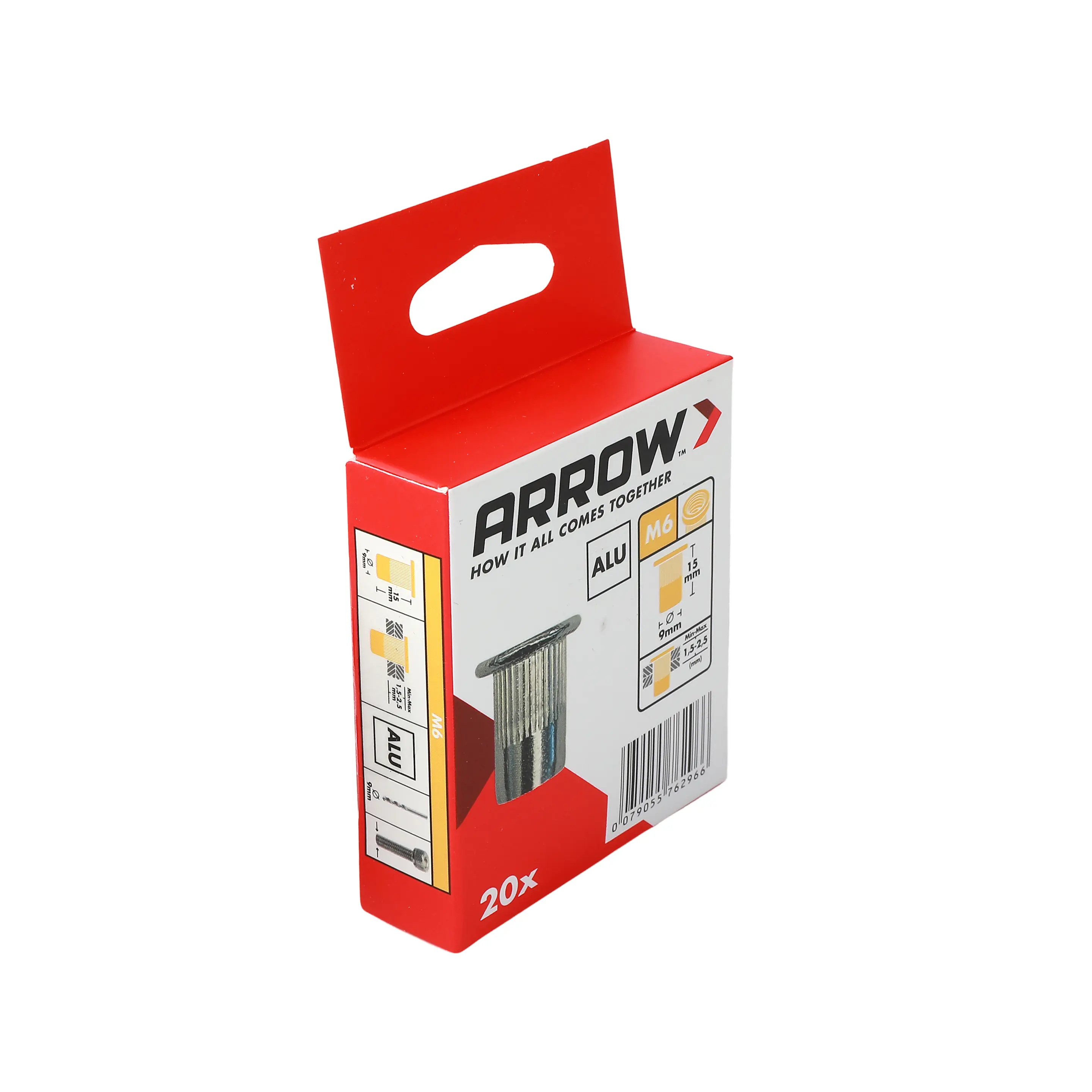 Arrow Blindnietmutter Typ RN Ø 9 x 15 mm mit M6 Gewinde Aluminium 20 Stück