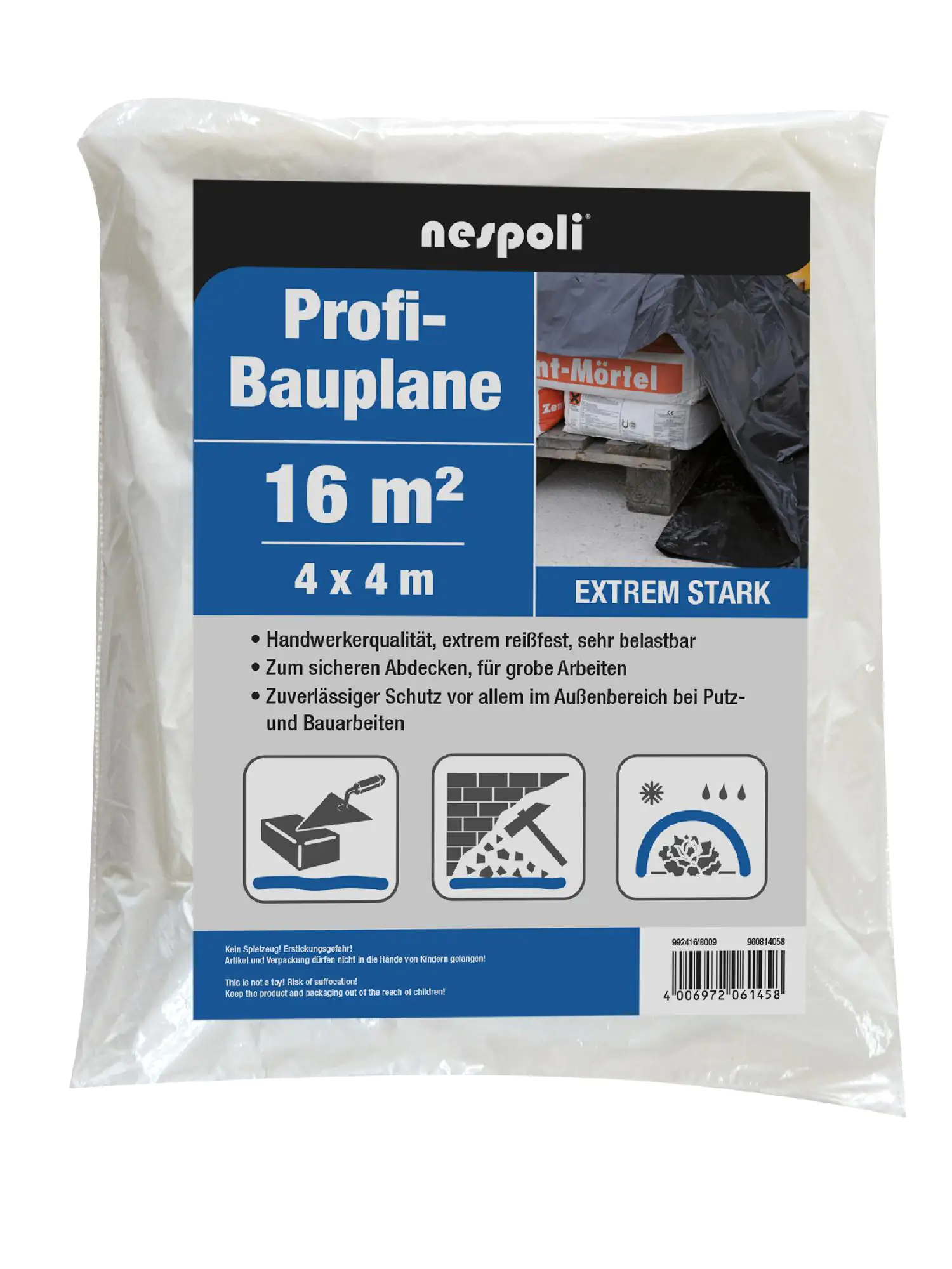 Profi-Bauplane 4 x 4 m, schwarz