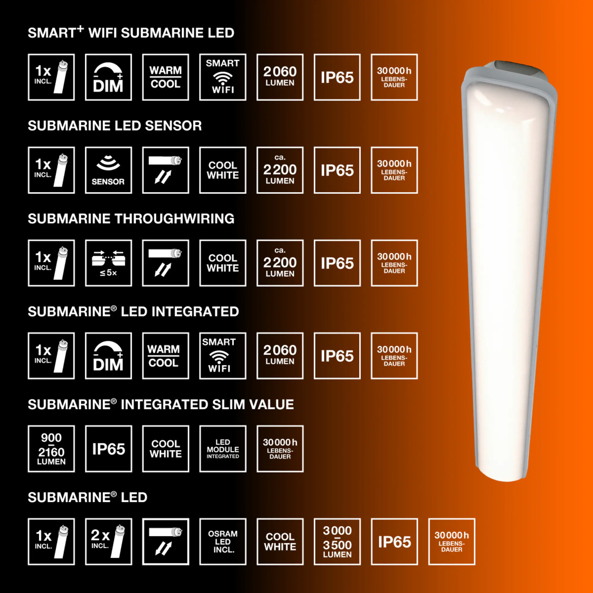 Osram LED Feuchtraumleuchte Submarine Through Wiring 120cm 15W 4000K