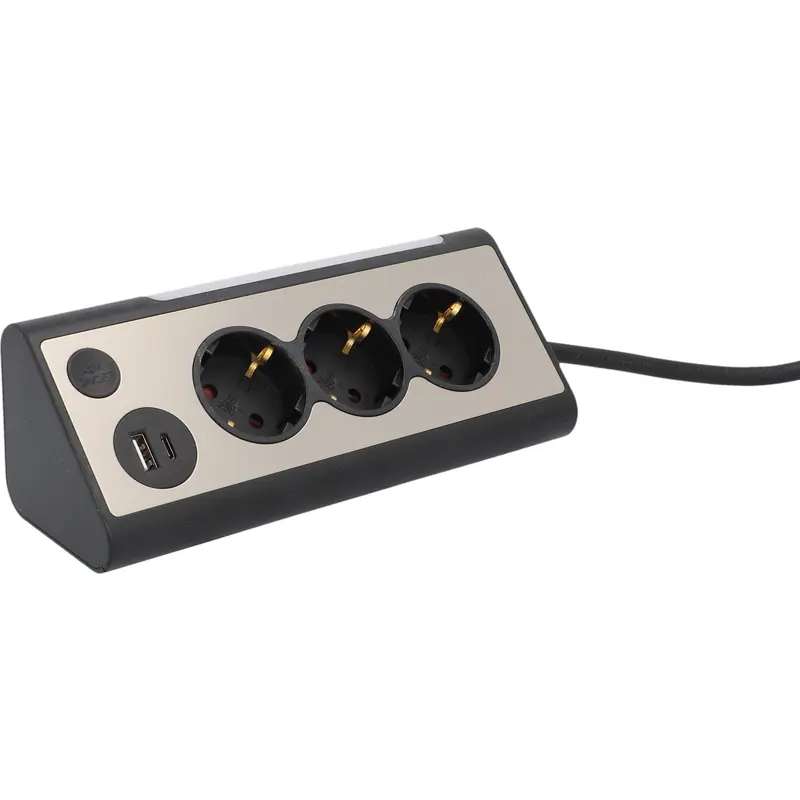 Unitec Tischsteckdose 3-fach mit Schalter 2x USB A+C Anschluss 1,4 m