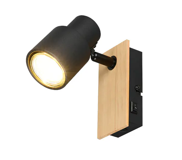 Trio Wandlampe 1er Spot Pierre 15 x 14 cm schwarz matt/natur