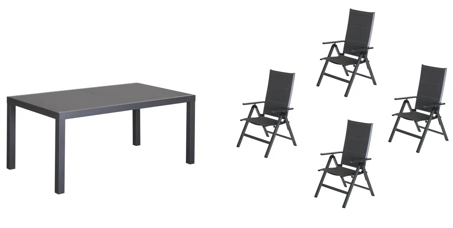 Primaster Garten-Essgruppe Fano 4 Personen mit ausziehbarem Tisch und klappbaren Stühlen