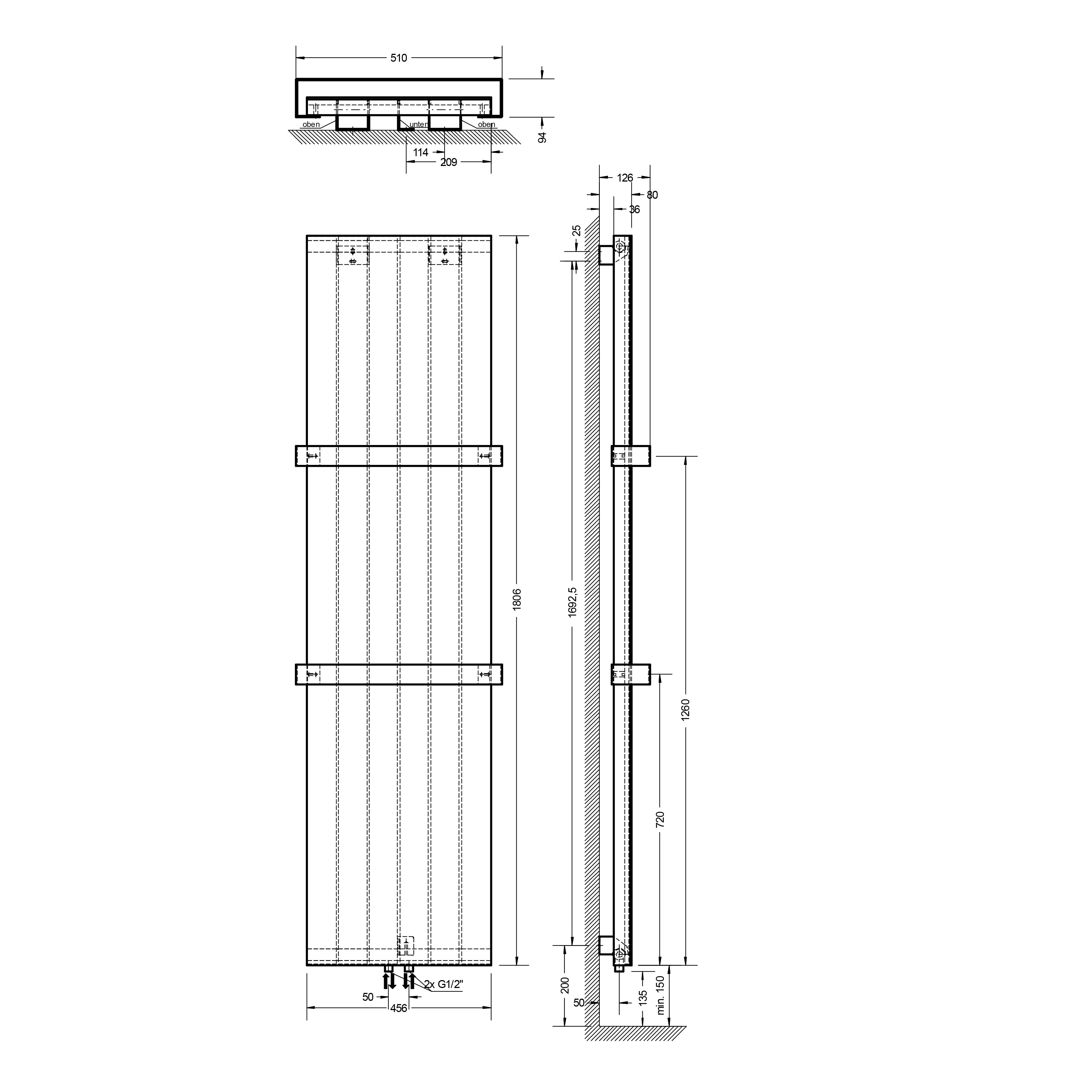 Schulte Design-Heizkörper New York 180 x 45,6 cm + Handtuchhalter