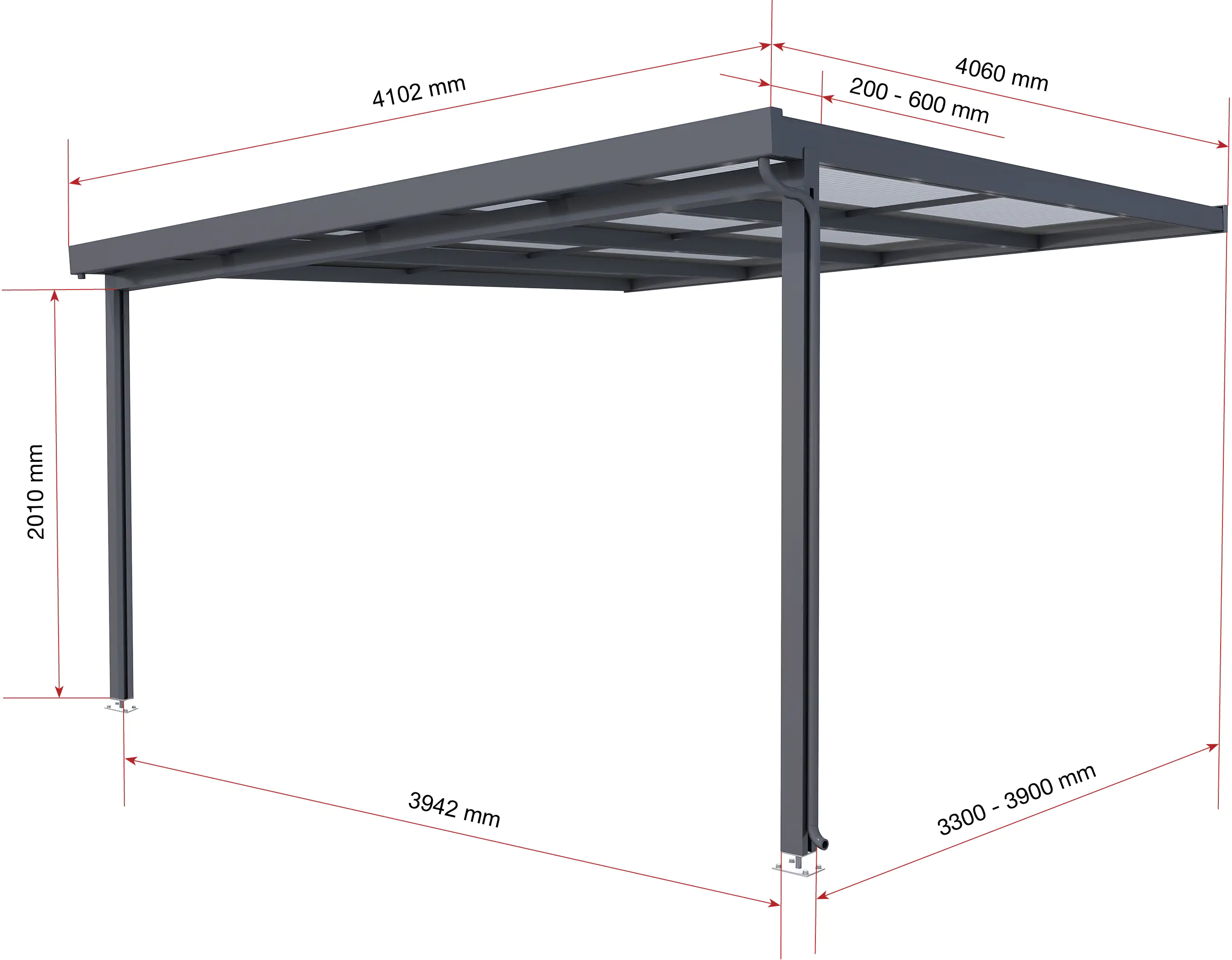Gutta Premium Terrassendach 410,2 x 406 cm anthrazit Klima blue 16 mm