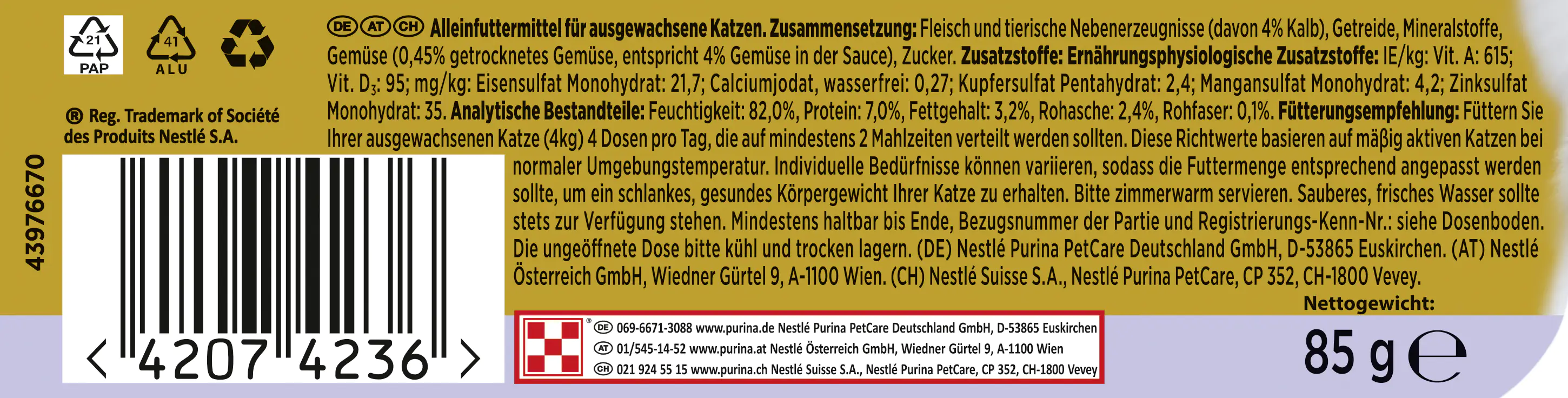 Gourmet Gold Zarte Häppchen in Sauce mit Kalb und Gemüse 85 g Gourmet Gold Zarte Häppchen in Sauce mit Kalb und Gemüse 85 g