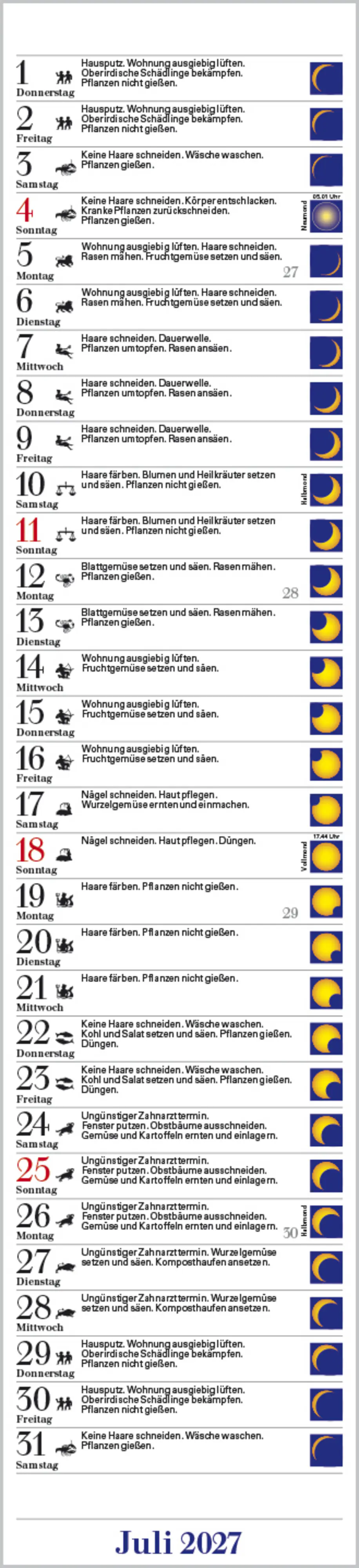 Korsch Kalender Langplaner Mond 2027