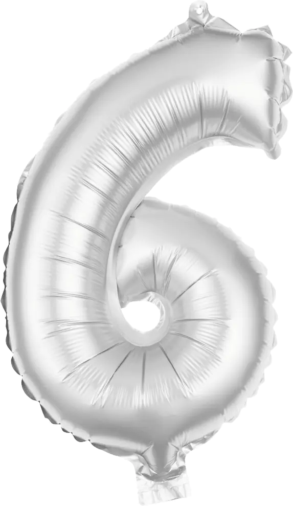 Folienballon Zahl 6 silber 100 cm Folienballon Zahl 6 silber 100 cm