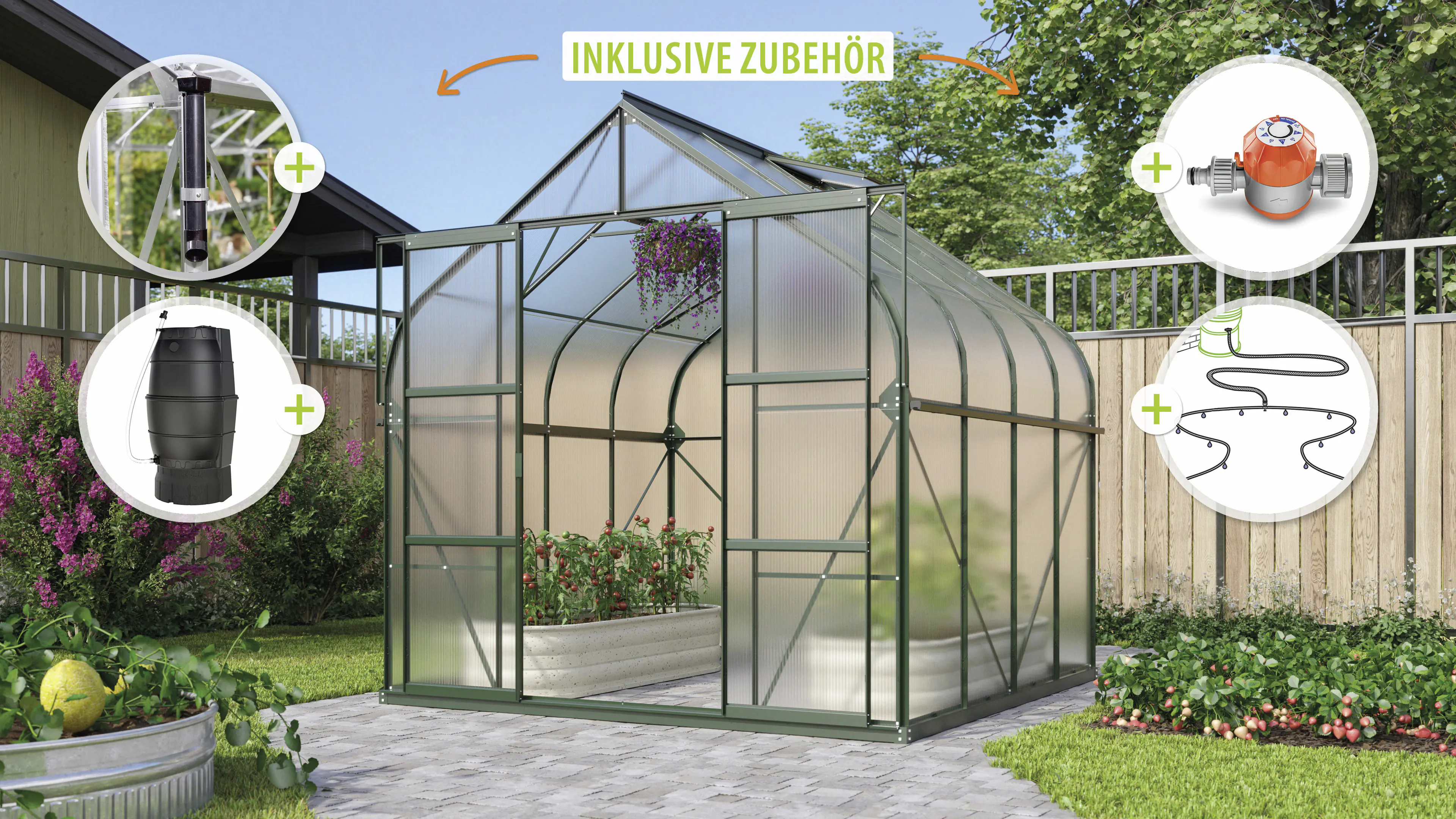 Vitavia Gewächshaus-Set Dione 6700 HKP 4 mm smaragd 254 x 254 cm 
