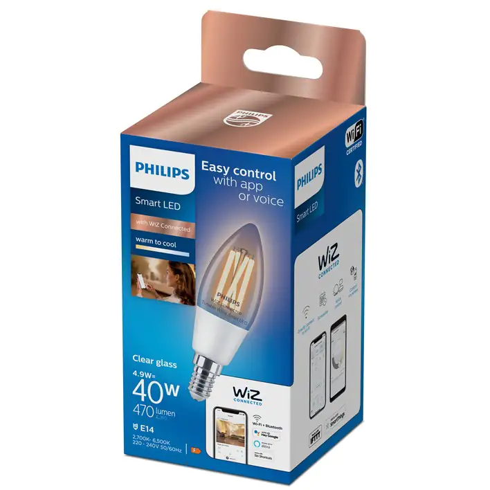 Philips Smart LED Leuchtmittel warmweiß-kaltweiß C35 E14 Kerzenform 4,9 W klar Philips Smart LED Leuchtmittel warmweiß-kaltweiß C35 E14 Kerzenform 4,9 W klar