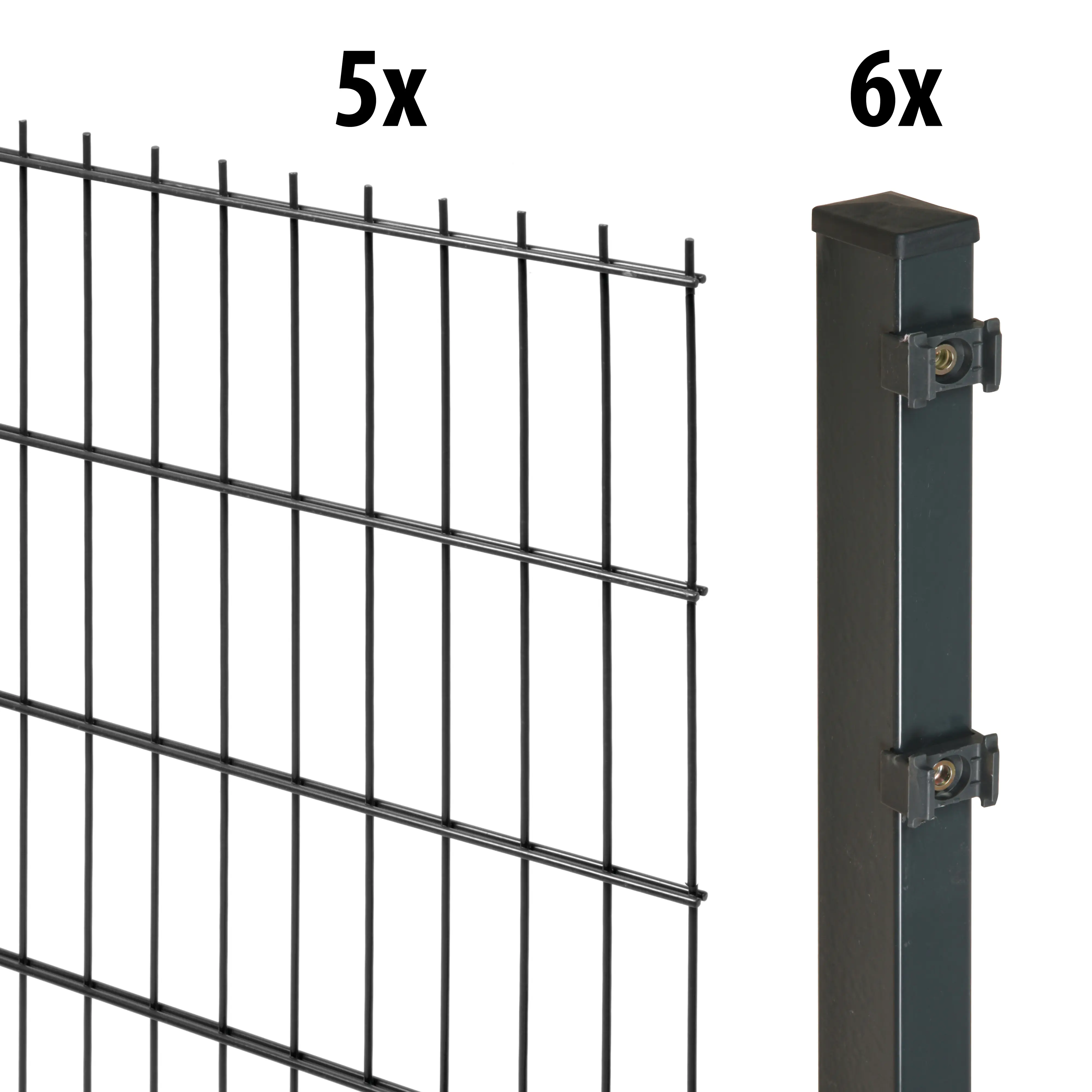 Floraworld Doppelstabmatten-Zaun Set Comfort 10 m 201 x 83 cm inkl. 6 Pfosten 140 cm anthrazit