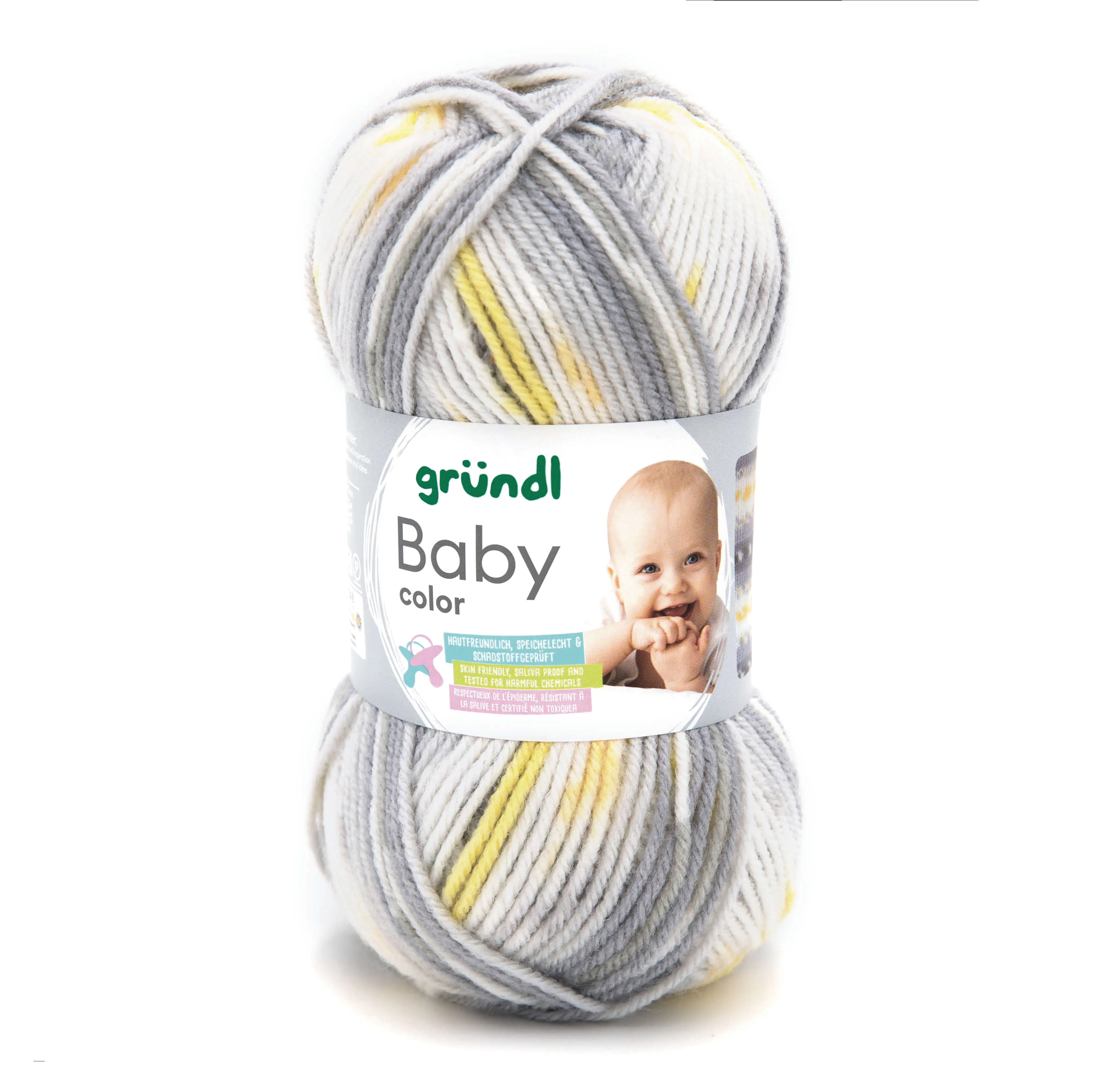 Gründl Wolle Baby color 50 g hellgrau natur dunkelgrau gelb multicolor