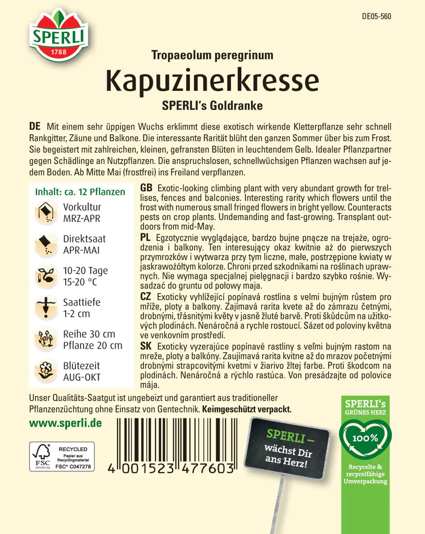 Sperli Kapuzinerkresse SPERLI's Goldranke