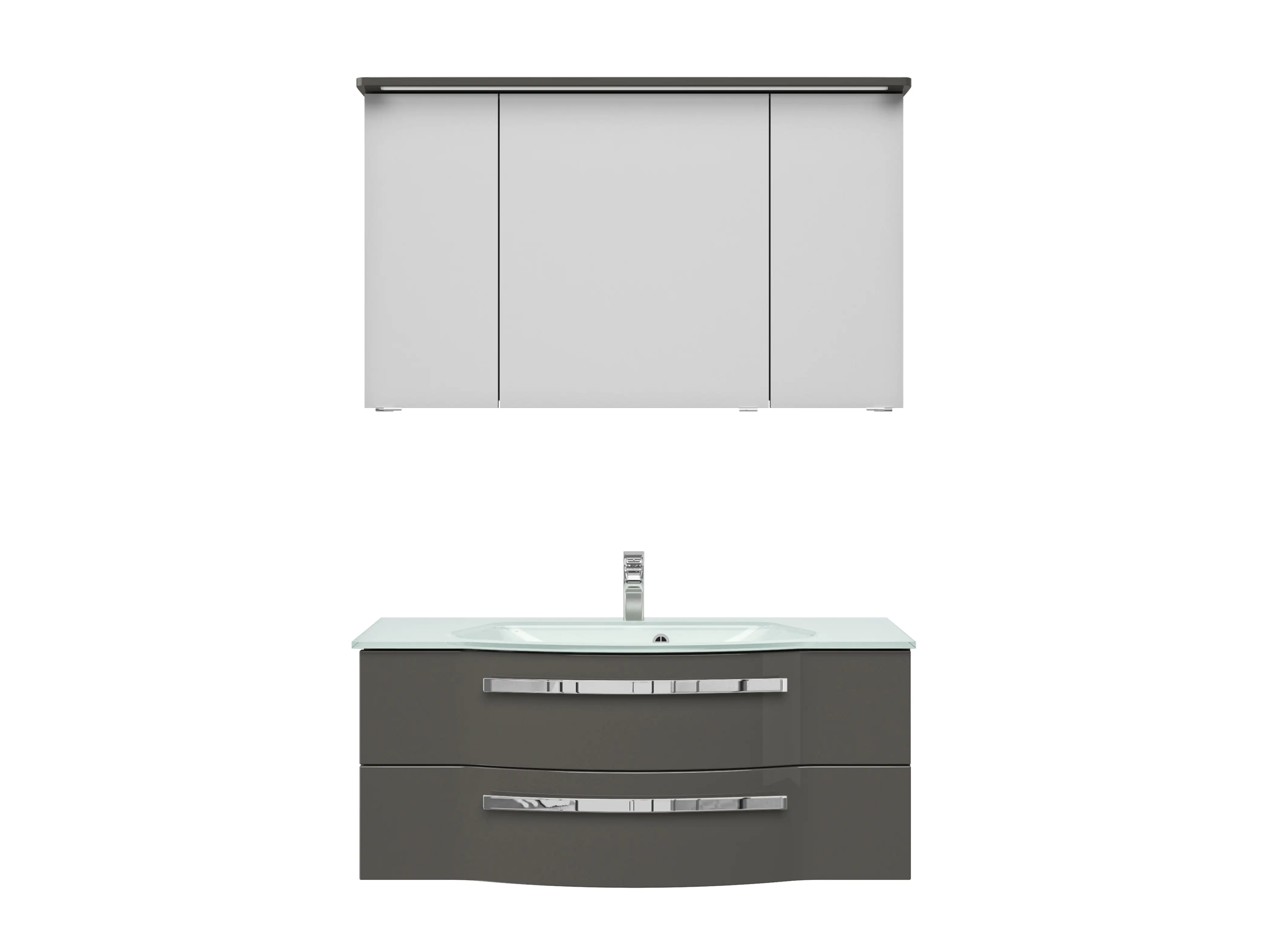 4017026106612_1 Pelipal Badmöbel-Set 4005 Lack steingrau Hgl mit Glas-Waschtisch + Kranz-Leuchte 120 cm