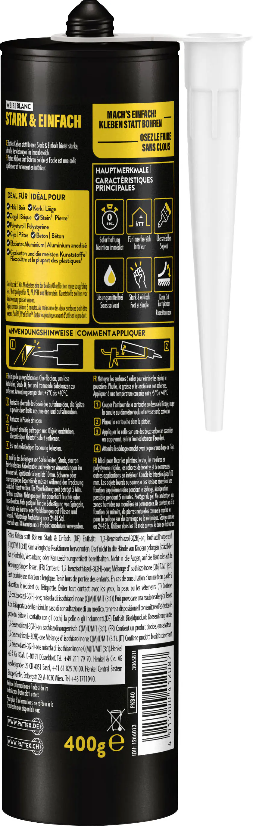 Pattex Kleben statt Bohren Montagekleber 400 g Kartusche, weiß