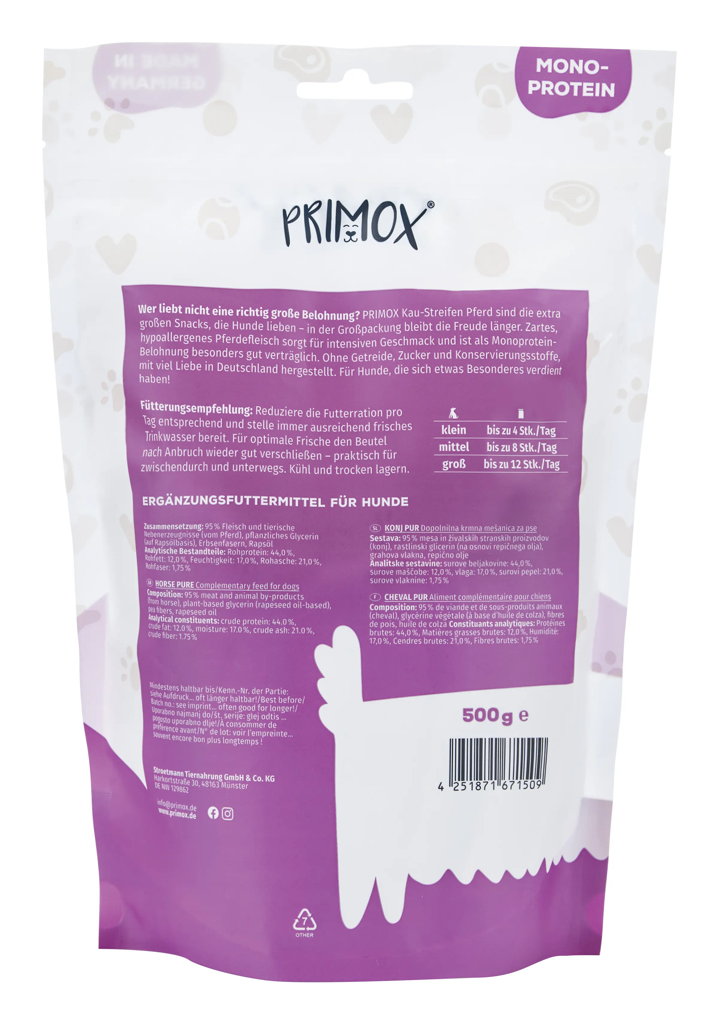 Primox Hundeleckerli Snack-Streifen getreidefrei 500 g Pferd