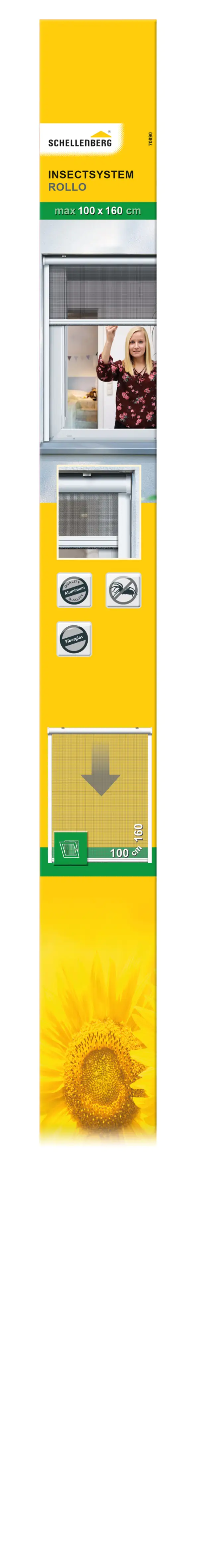 4003971708902_1 Schellenberg Fliegenschutz-Rollo 100 x 160 cm anthrazit/weiß kürzbar