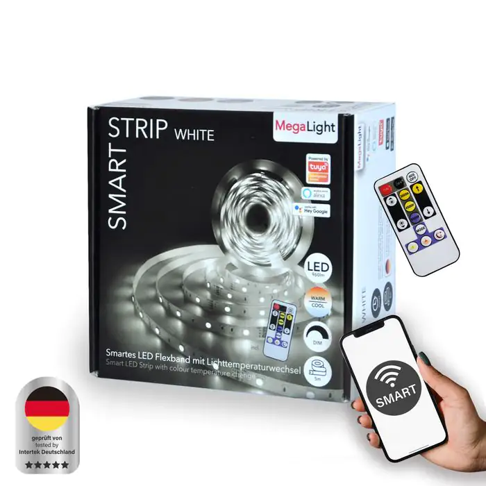 MegaLight LED Stripe 5m Tuya Smart 24W, dimmbar, warmweiß-kaltweiß MegaLight LED Stripe 5m Tuya Smart 24W, dimmbar, warmweiß-kaltweiß