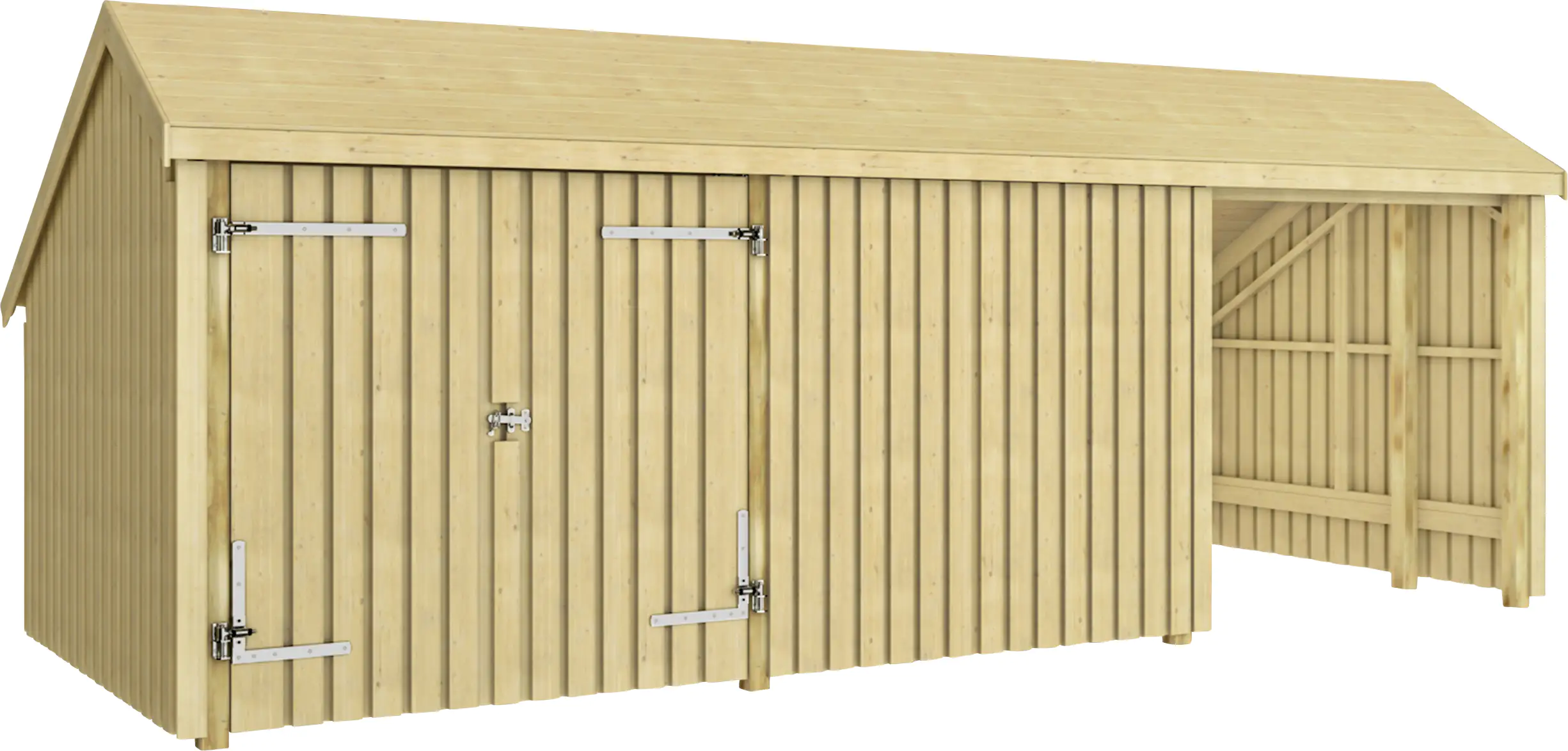Plus Gartenhaus Multi 3 Module 619 x 238 cm natur mit Doppeltür, offen