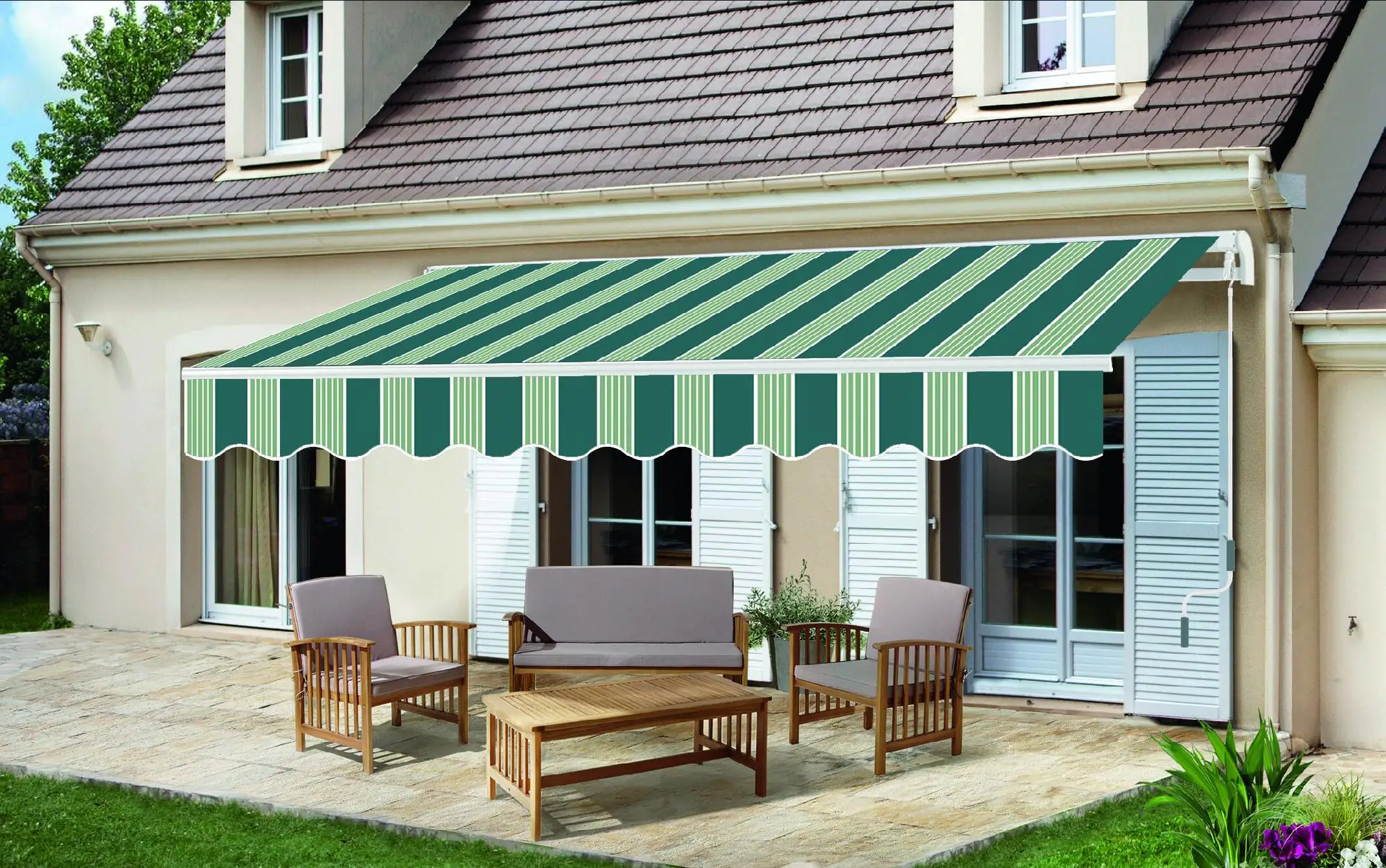 TrendLine Gelenkarm-Markise 3 x 2,5 m grün gestreift