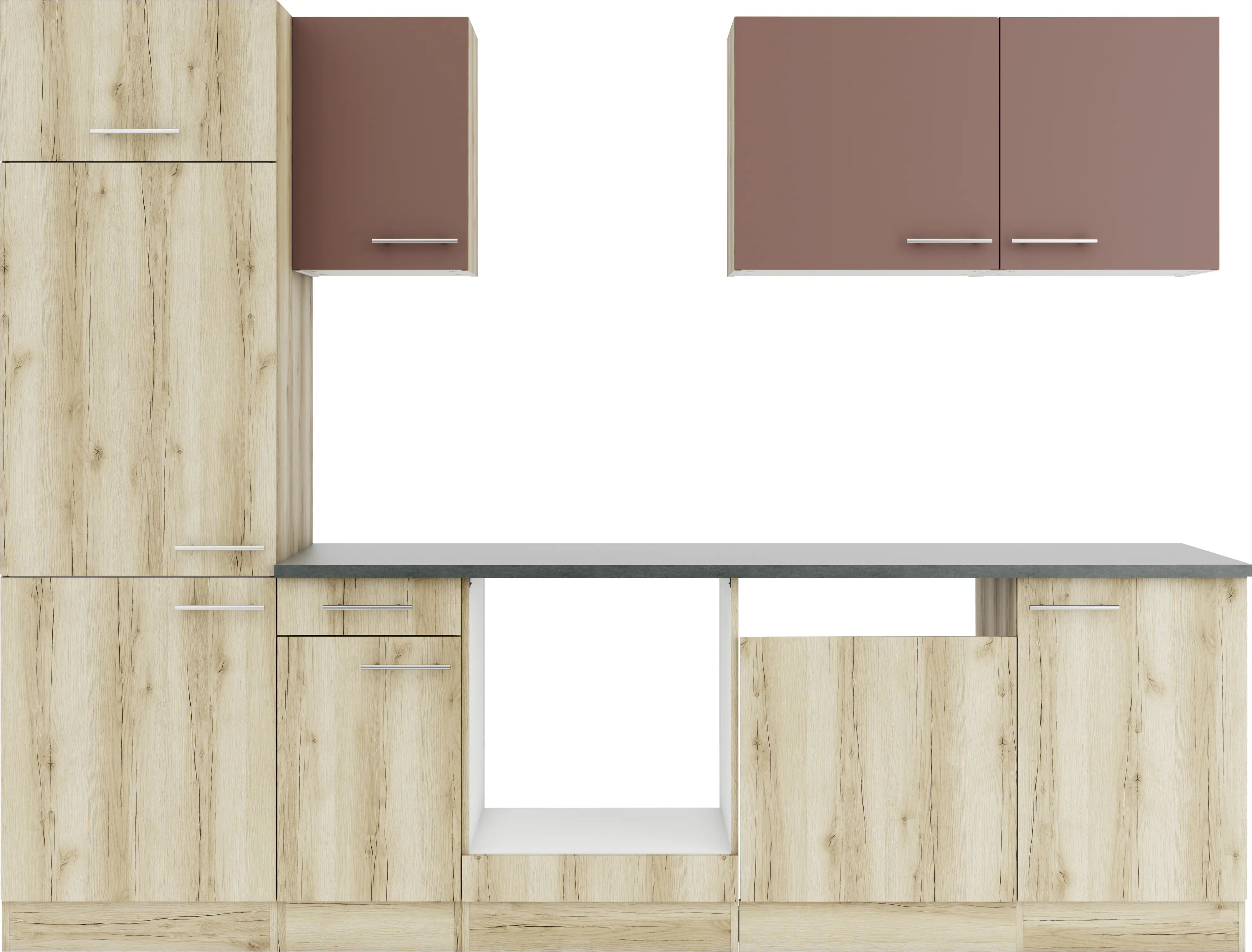 Optifit Küchenzeile Bari 407/Livorno 290 ohne Geräte rostrot/wildeiche 270 cm