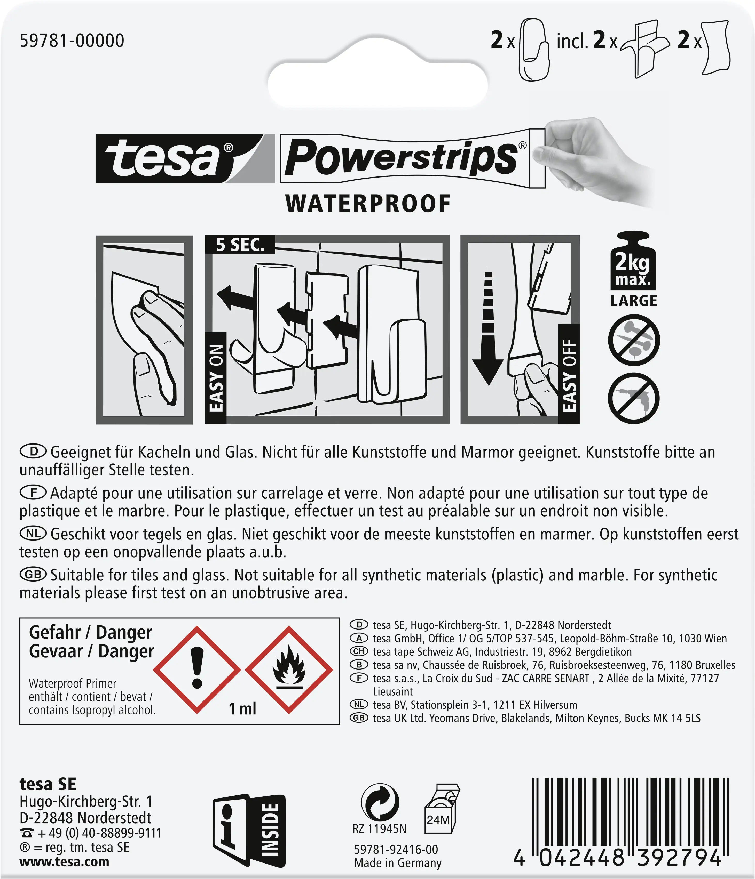 tesa Powerstrips Haken Large Waterproof weiß