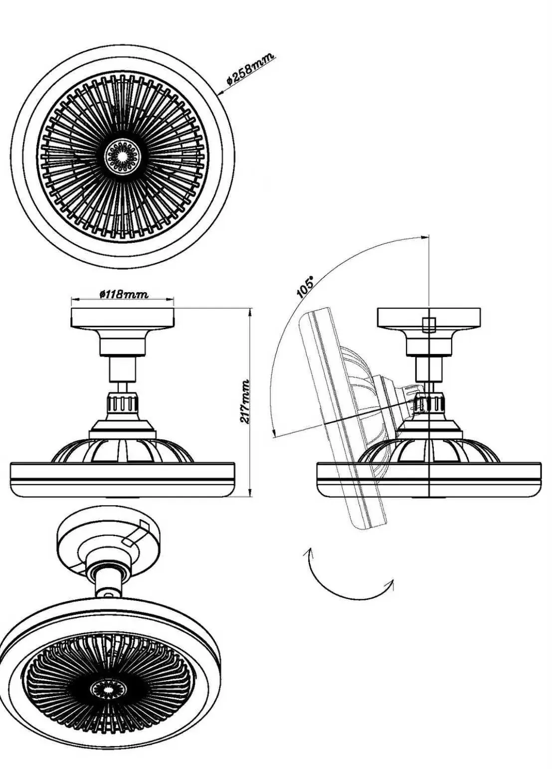 Globo Deckenventilator Lidea Ø 25,8 cm 20 W schwarz CCT