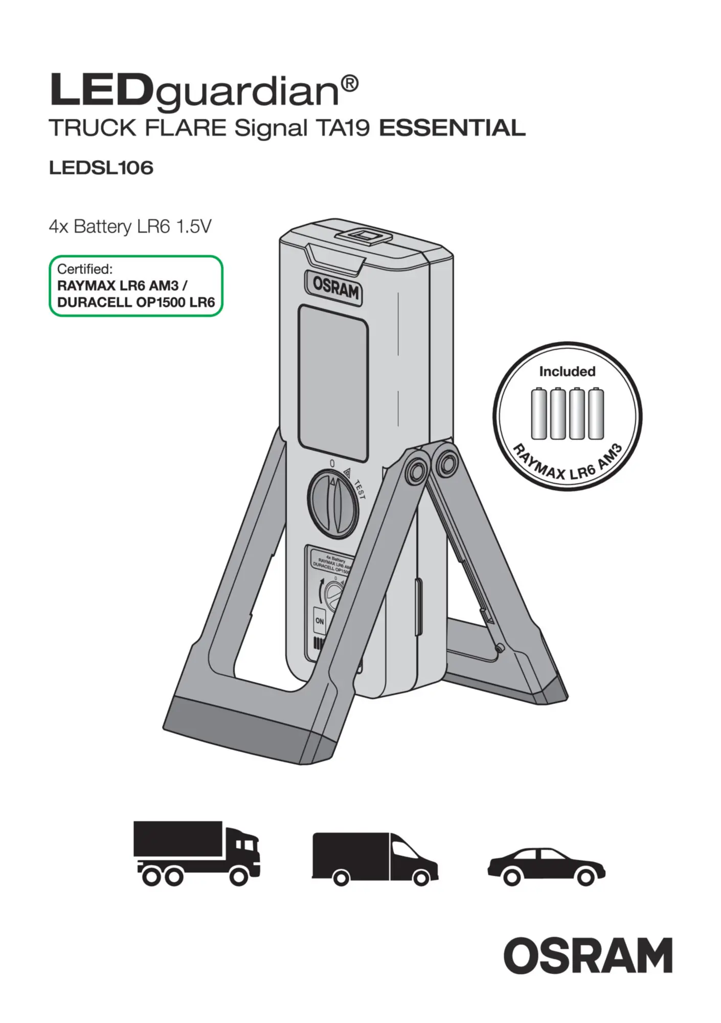 OSRAM LED-Warnlicht guardian Truck Flare Signal TA19 Essential schwarz