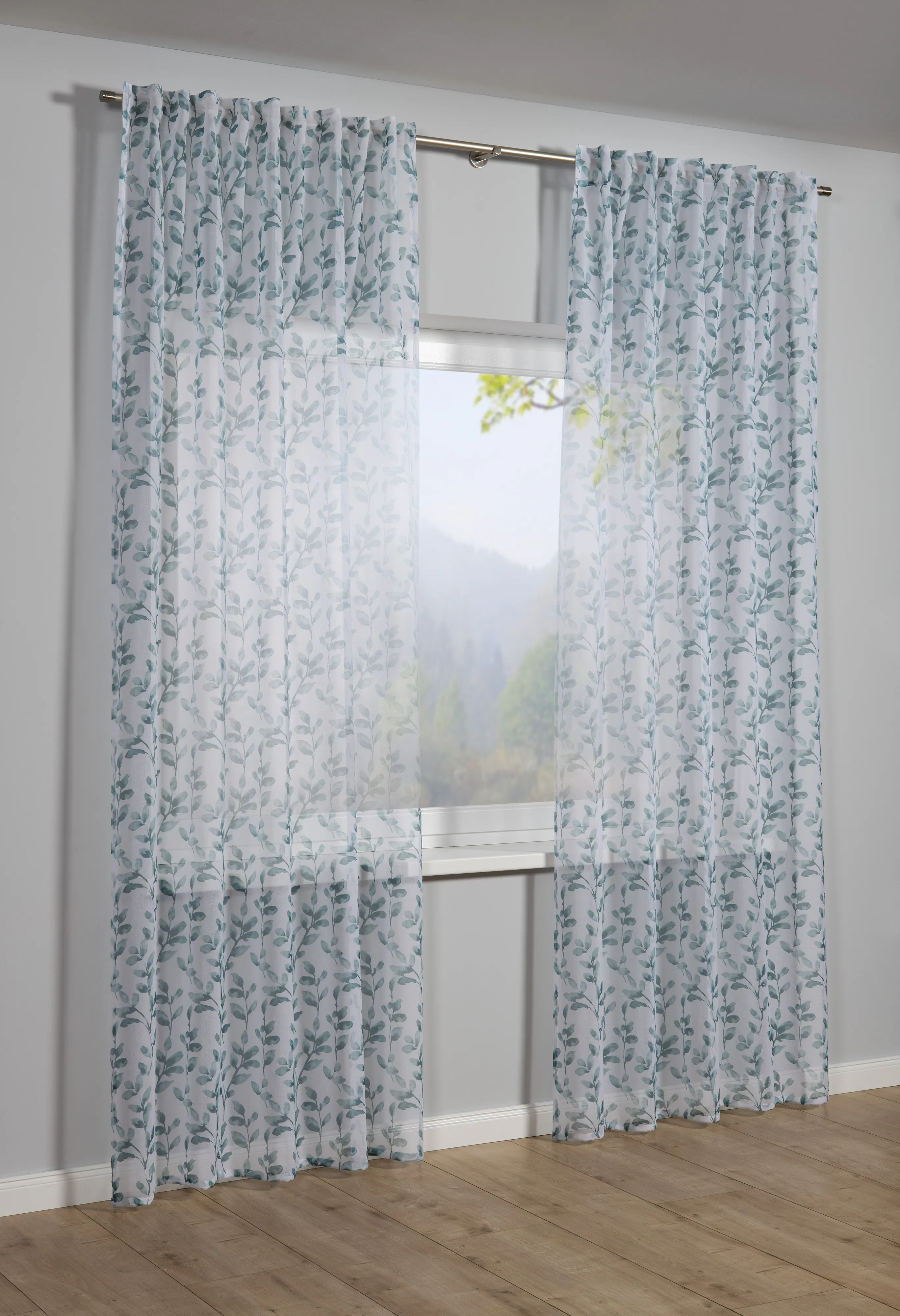 Sehlbach Fertigschal mit Gardinenband Blätterranken grün 135 x 245 cm