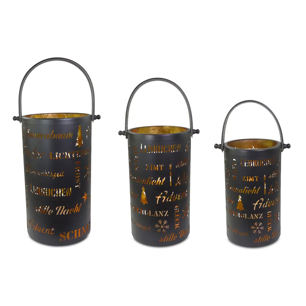 Riffelmacher Metall Laterne 15x15x26 cm mit Schrift schwarz/gold