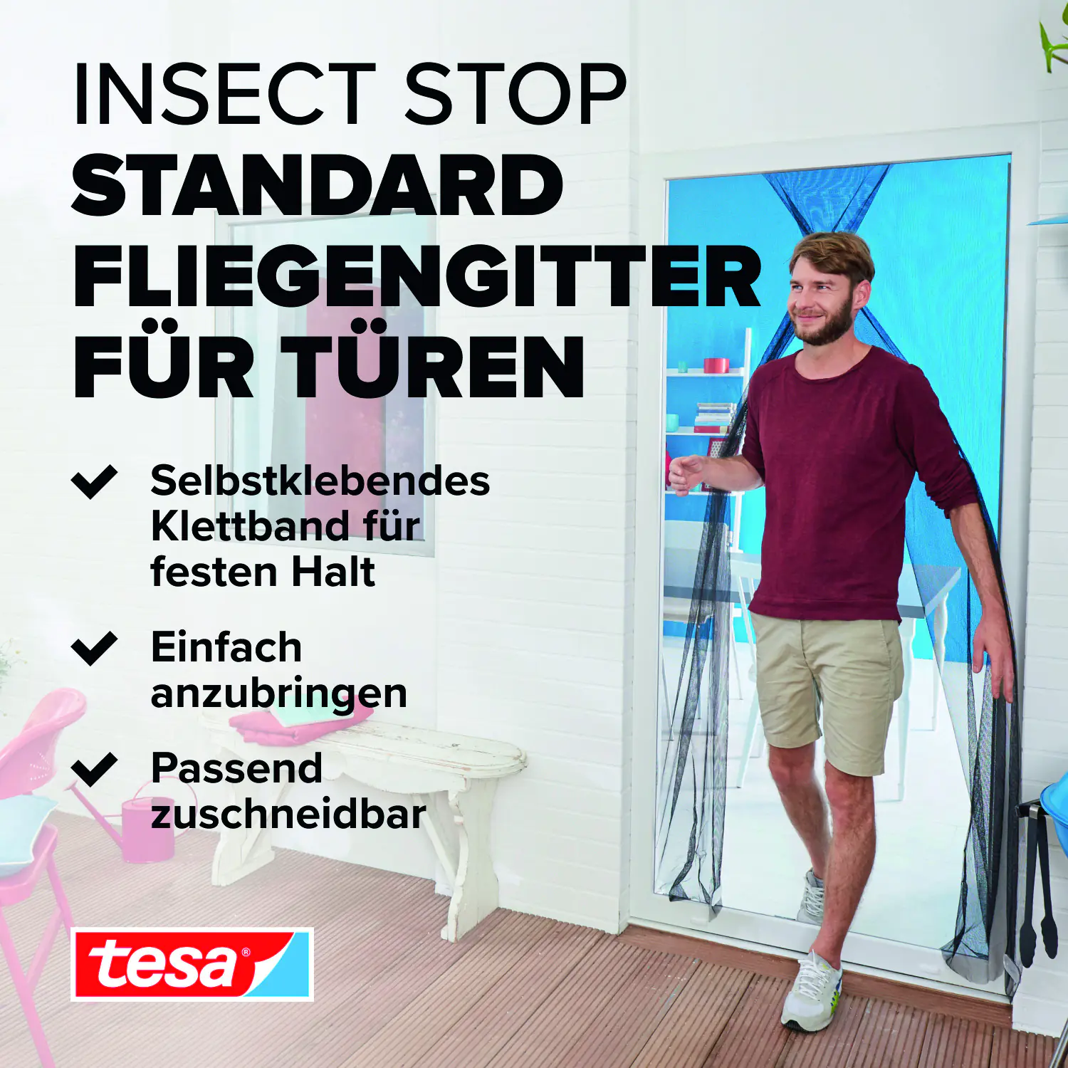 tesa Fliegengitter Tür 65 x 220 cm weiß kürzbar 2 Stück