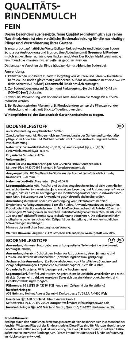 ASB Greenworld Qualitätsrindenmulch 50L fein 0-20 mm ASB Greenworld Qualitätsrindenmulch 50L fein 0-20 mm