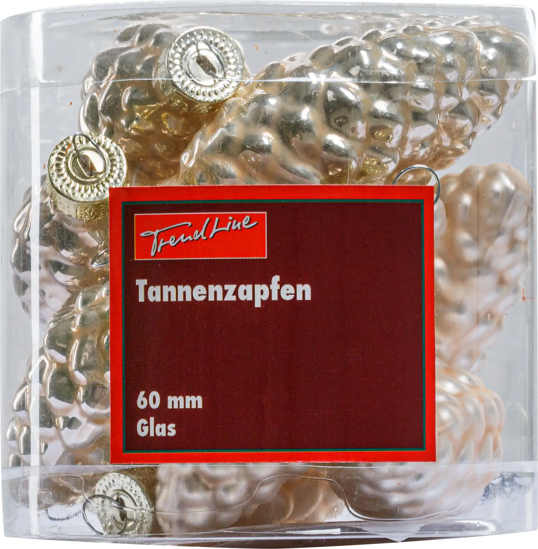 2076601552864_01 TrendLine Weihnachtskugeln Glas-Tannenzapfen 6 cm champagner 12 Stück