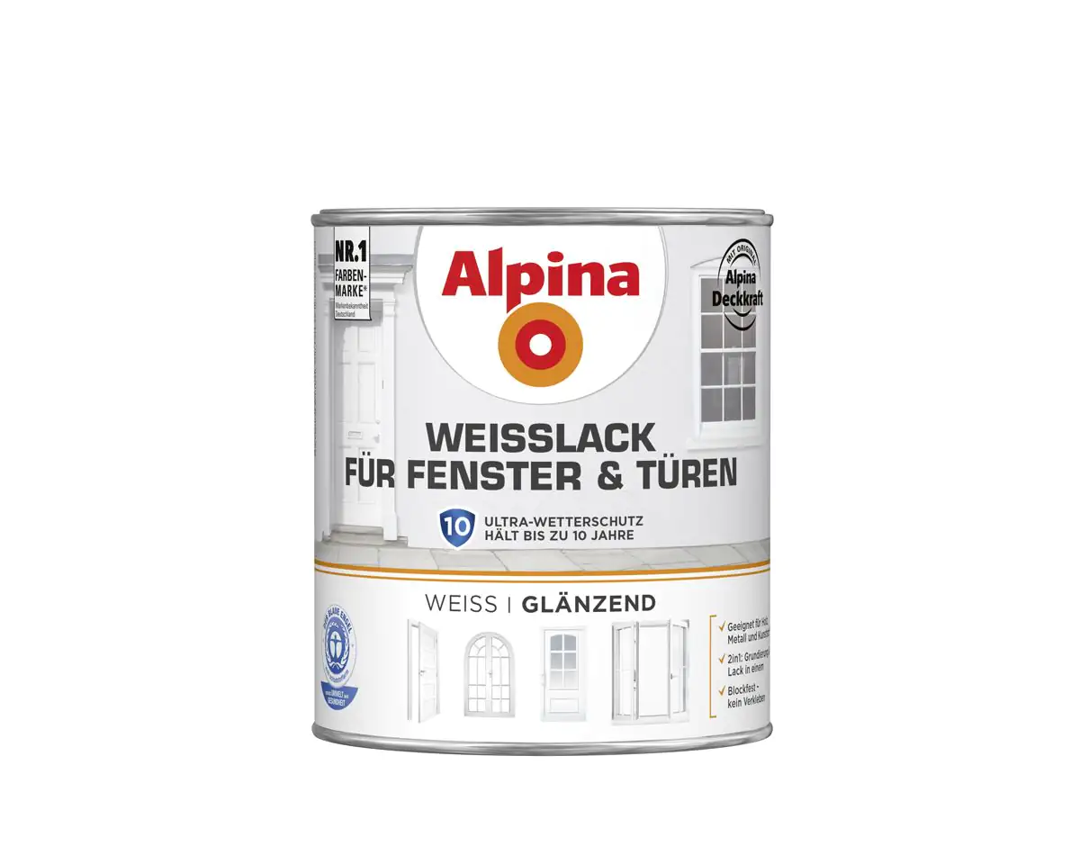 Alpina Weißlack für Fenster & Türen 750 ml weiß glänzend Alpina Weißlack für Fenster & Türen 750 ml weiß glänzend
