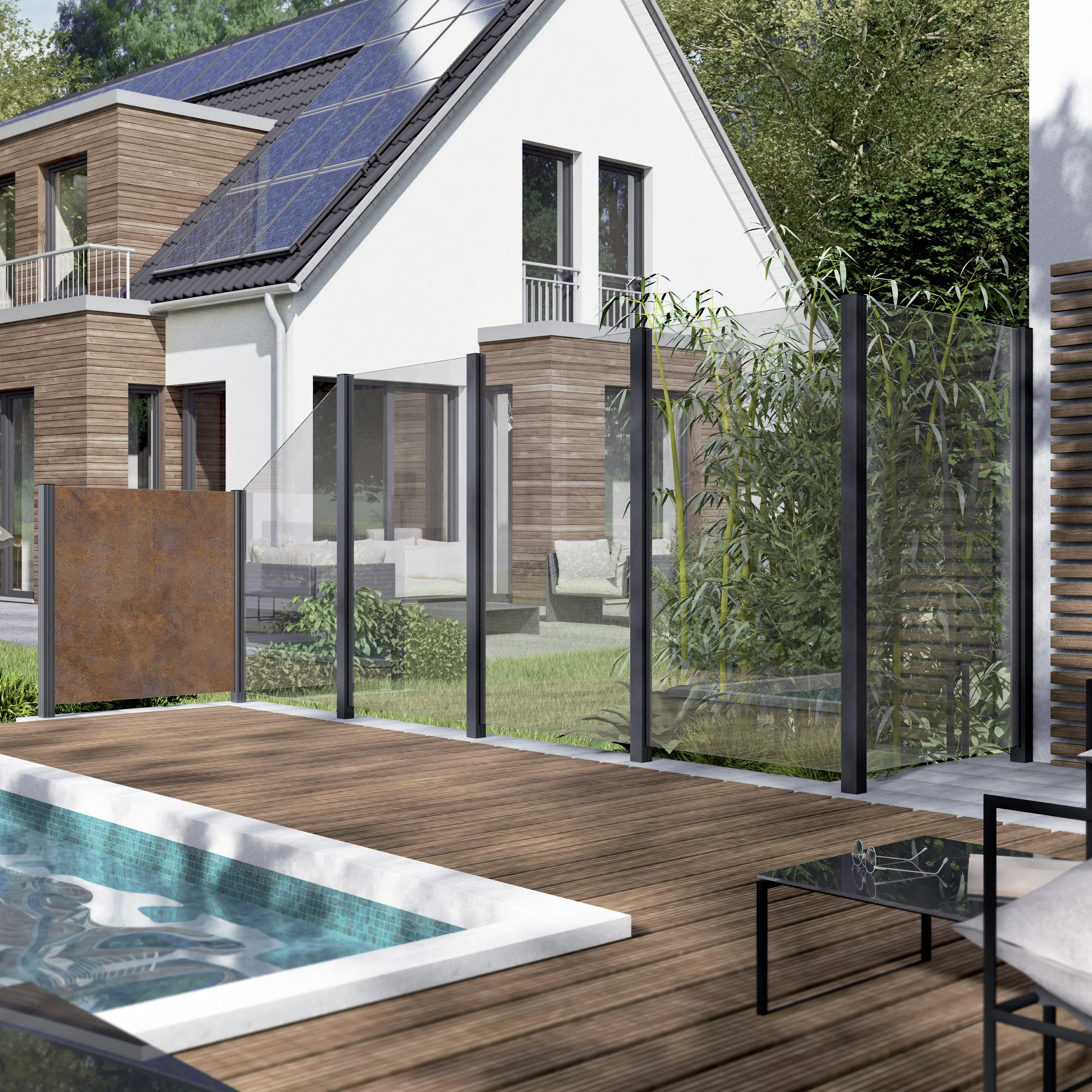Ambiente Glaszaun Erweiterungsset Klarglas 187 x 124,2 cm mit Motivdruck anthrazit