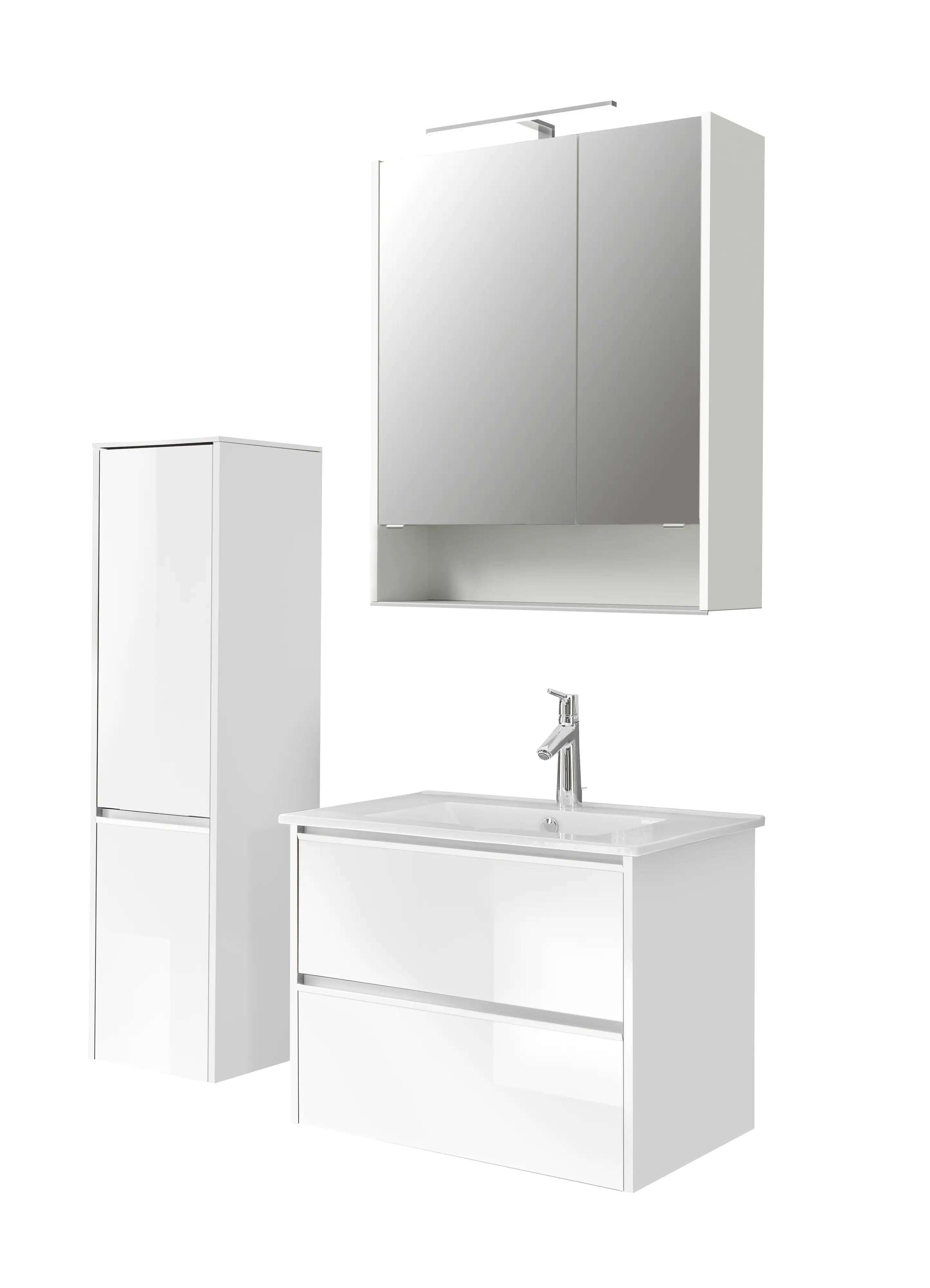 Pelipal Badmöbel-Set 6040 Schneeweiß Glanz/Weiß Glanz mit Keramik-Waschtisch + Midischrank 107 cm